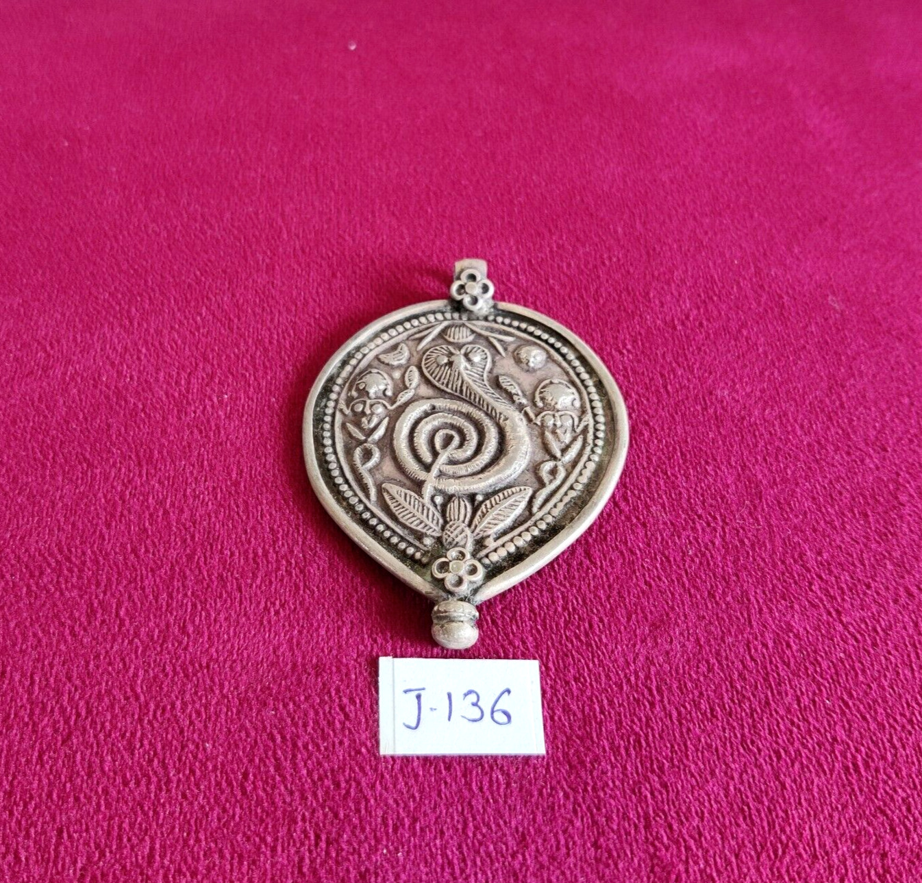 Antique Hand Stamped Tribal Sun Moon & Snake Silver Amulet Pendant 22 Grams J136