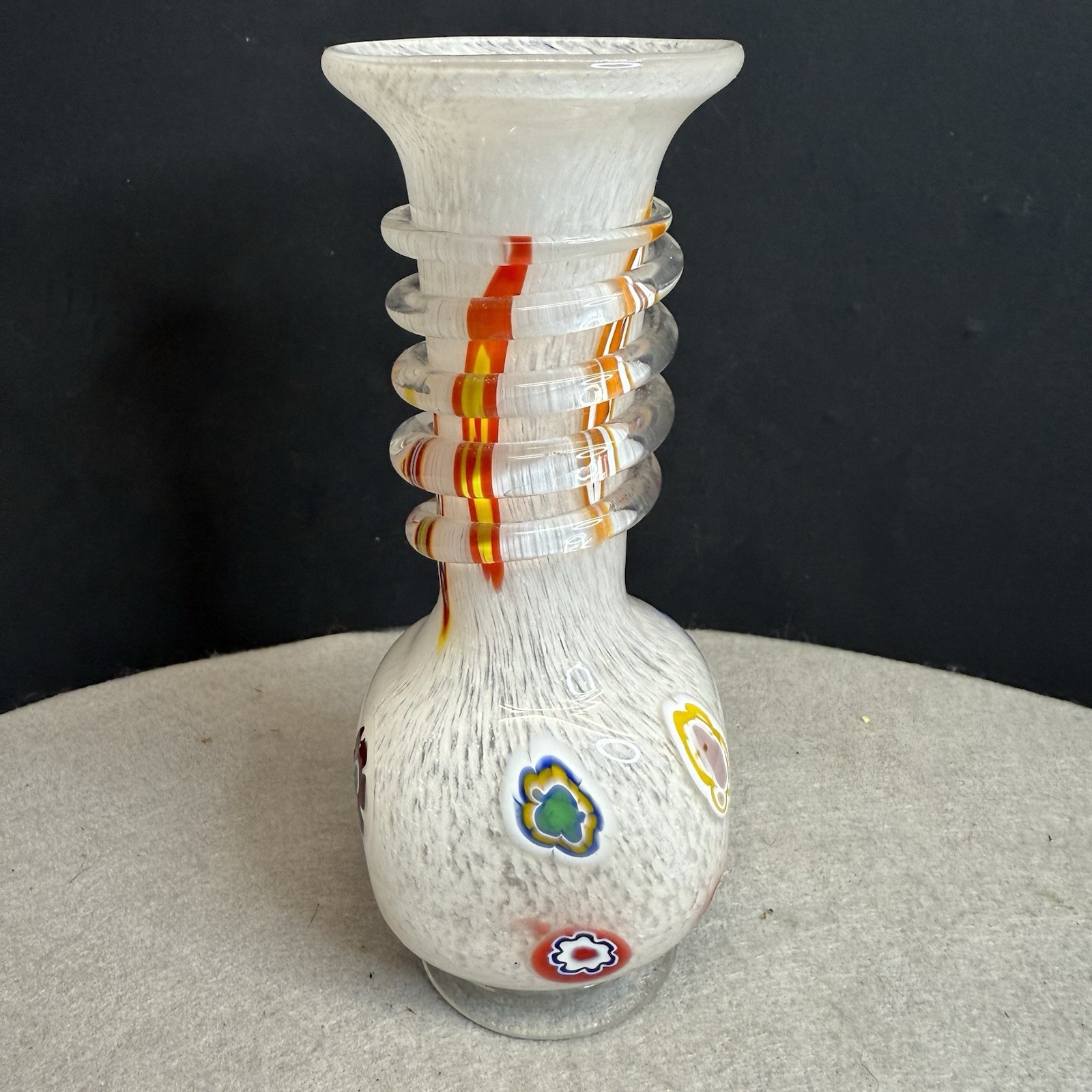 VTG Murano Millefiore Swirl Bud Vase Italy 5.75” Hand Made With Pontil Mark Read