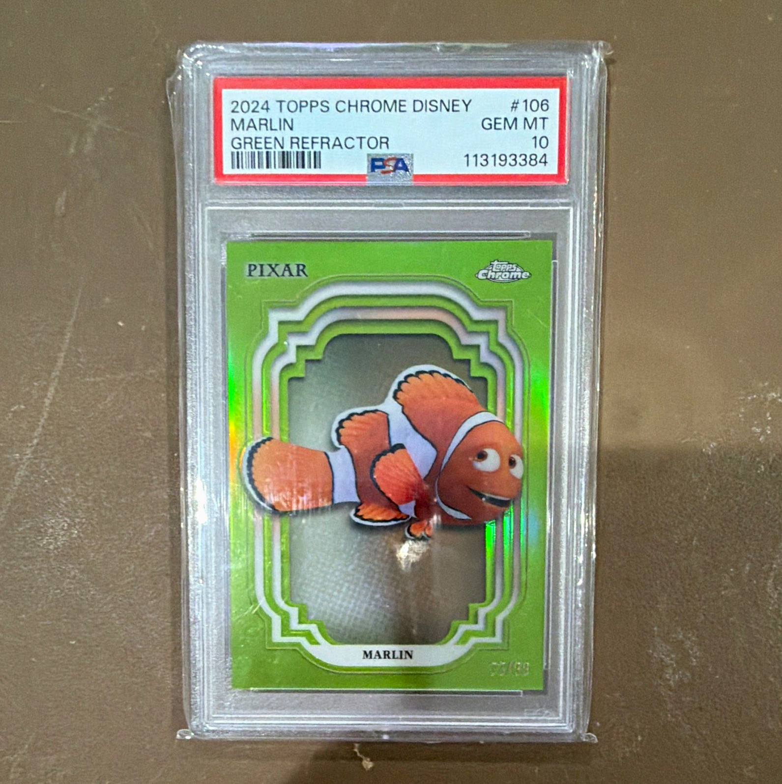 Topps 2024 Topps Chrome Disney Marlin #106 Green Refractor PSA 10