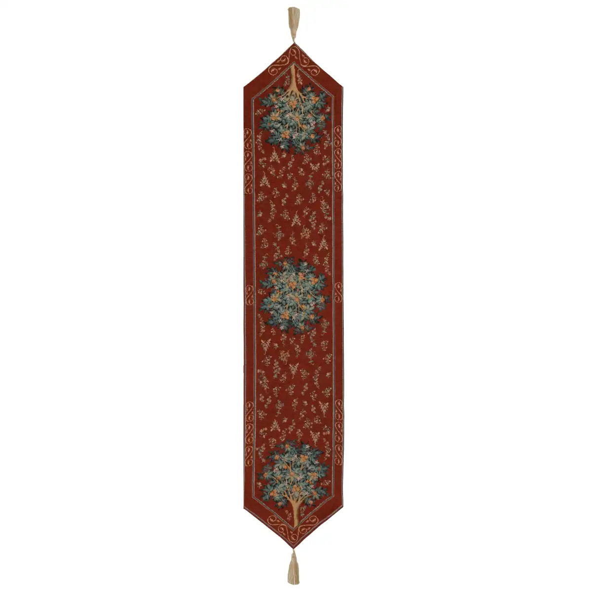 Orange Tree Large French Woven Tapestry Table Runner 70x14 Botanical Decor