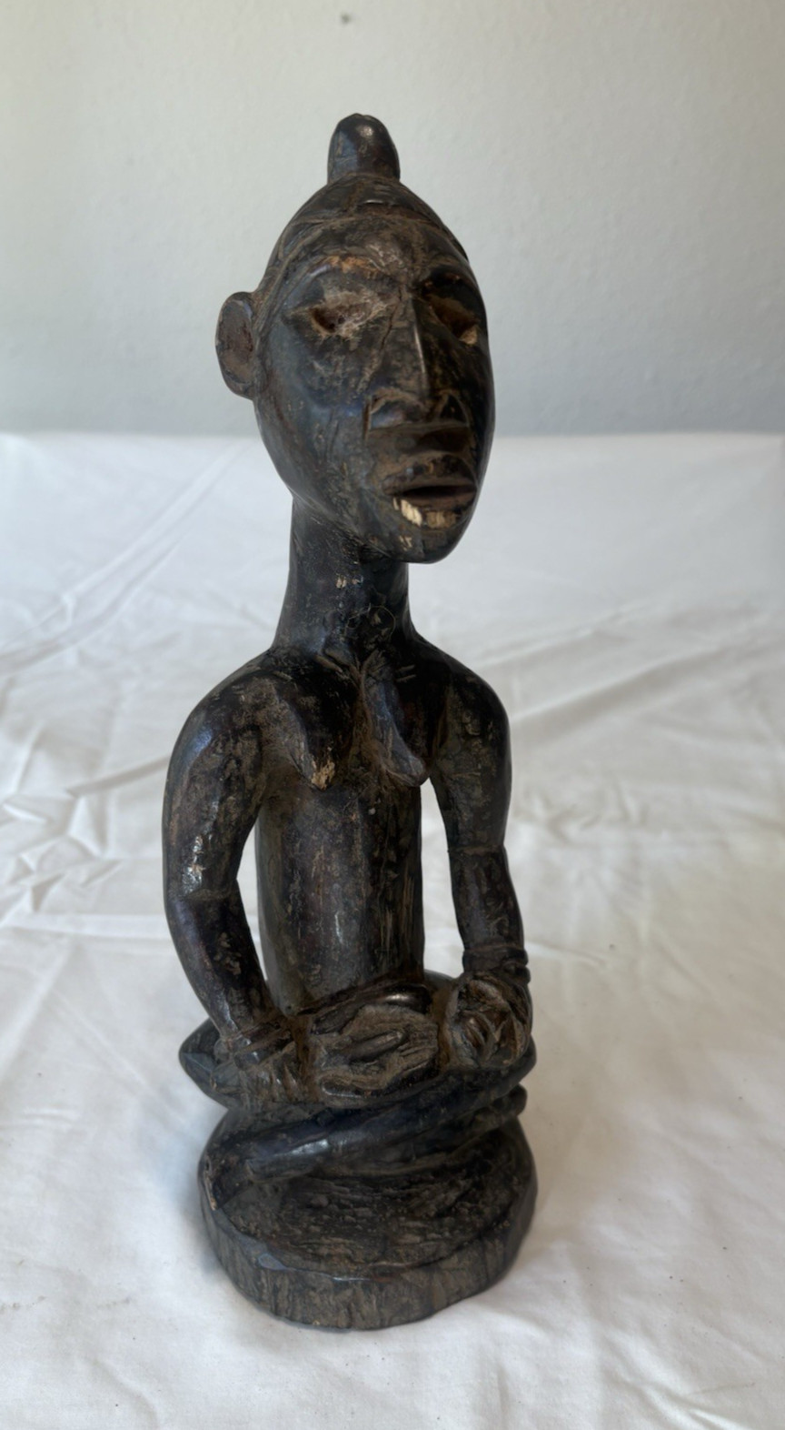 African Art - Hand carved Luba Kaonde Figure, Seated with Child