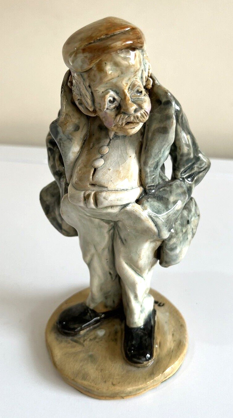 Vintage Norman Underhill Signed Pottery Figure Old Man Standing