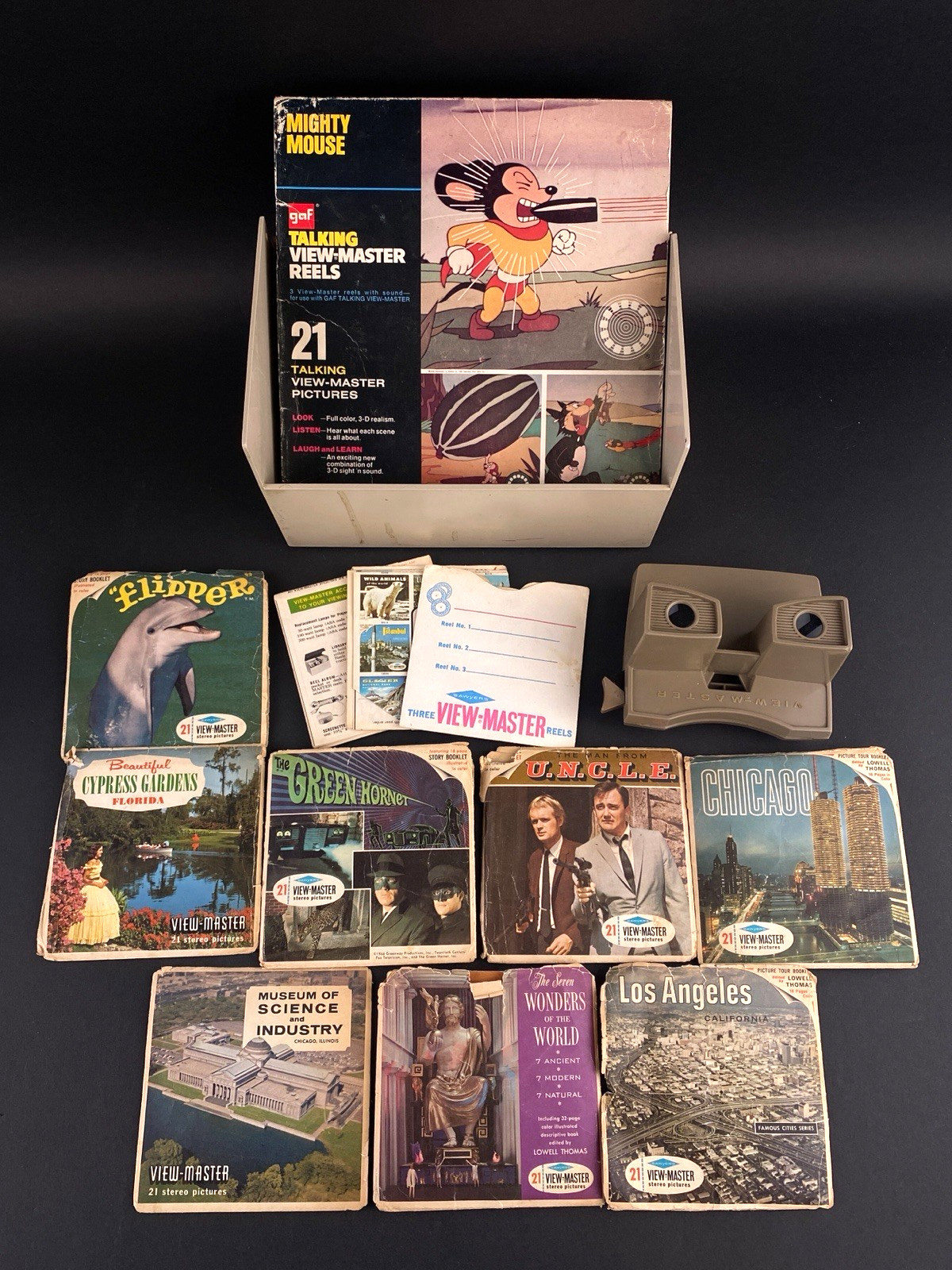 Vintage View-Master Reel Lot GAF Talking Mighty Mouse Sawyer Viewer Green Hornet