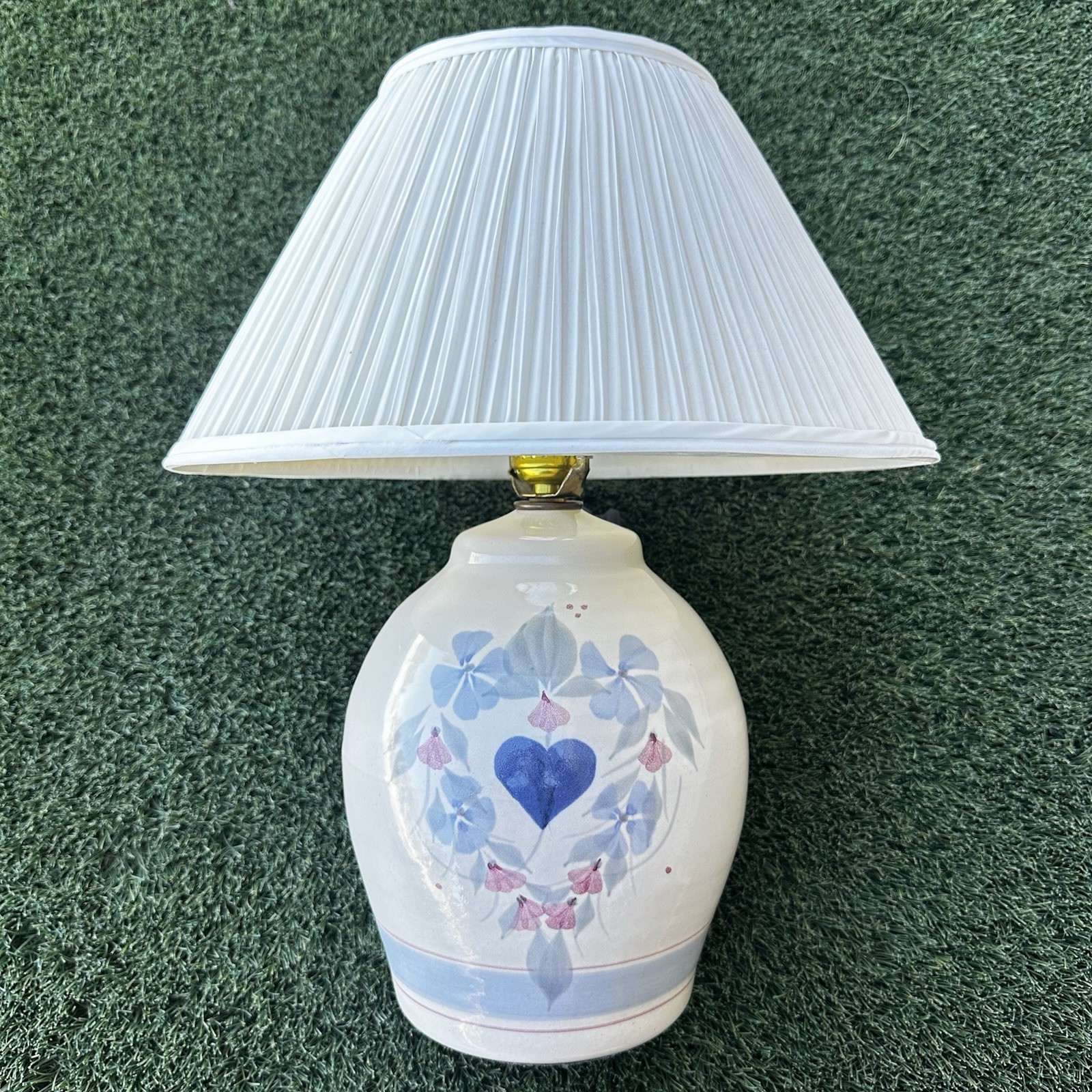Vtg California Ceramic Mid-Century MCM Pottery Jug Lamp Hand Painted Heart Folk