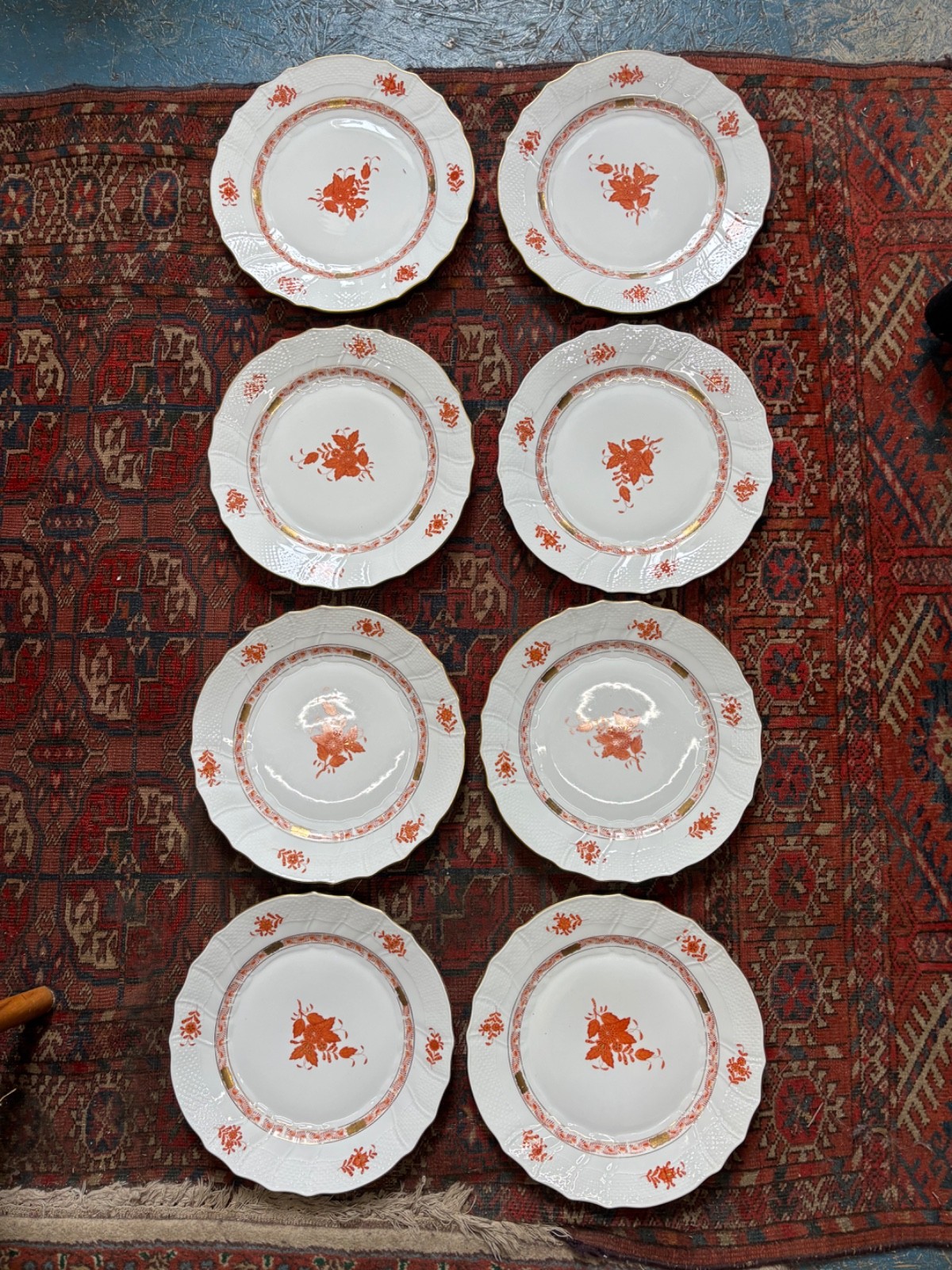 8 HEREND CHINESE BOUQUET RUST 10 1/4” 1524 DINNER PLATE PLACE SETTINGS