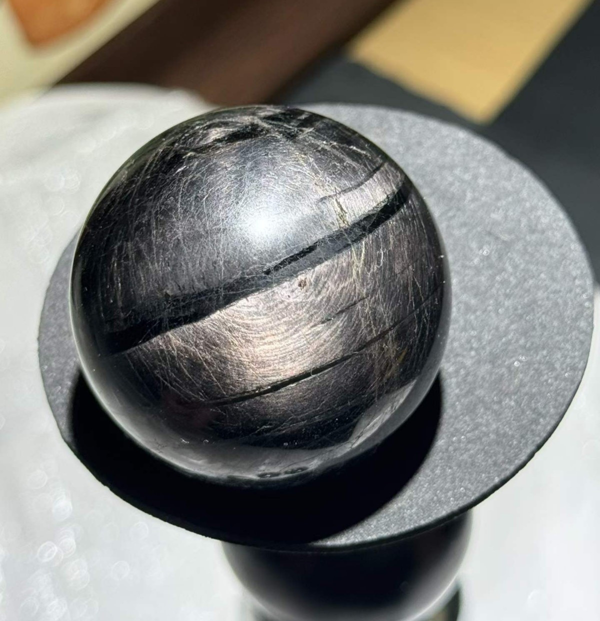 156g Natural A++Rare Hypersthene Sphere Crystal Reiki Ball Flash Decor