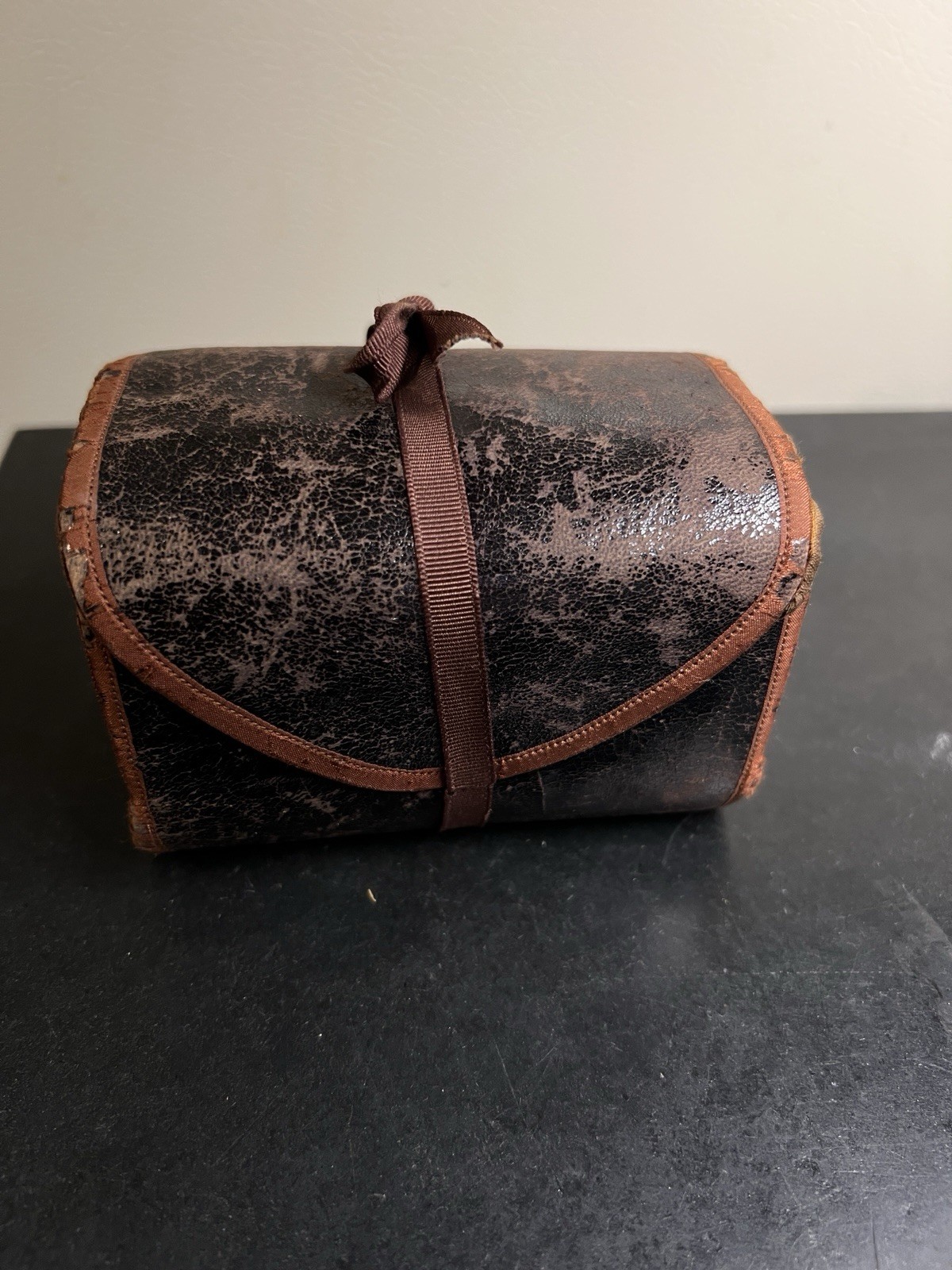 Antique Shaker Leather Roll Up Sewing Set Leather W/inside Box W/Supplies