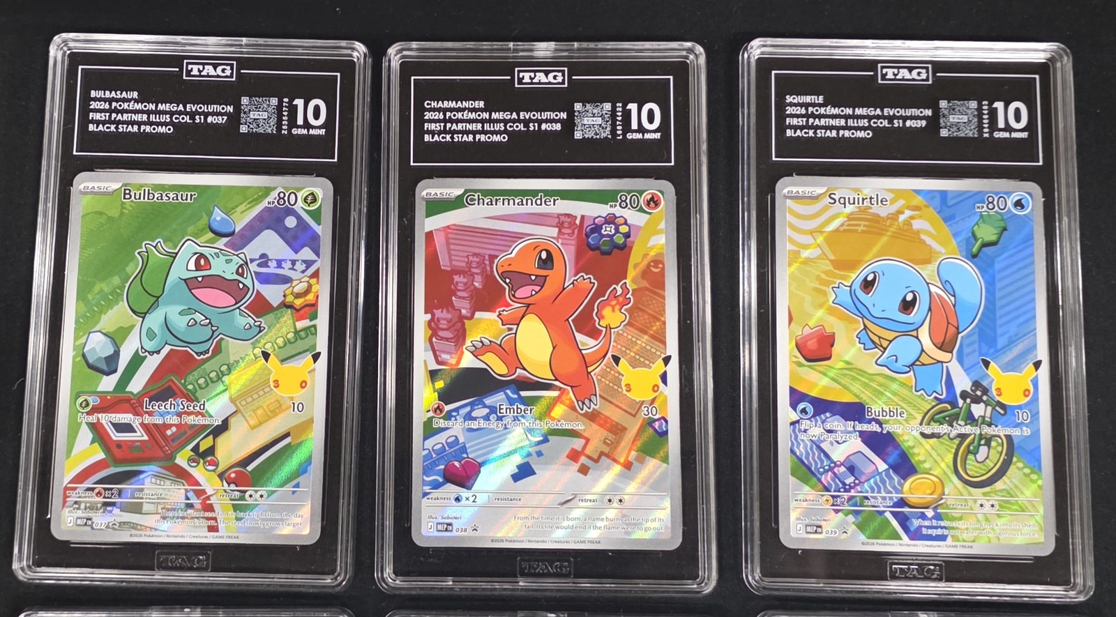 First Partner Pokémon Promo Set 3x All TAG 10 Charmander Bulbasaur Squirtle PSA