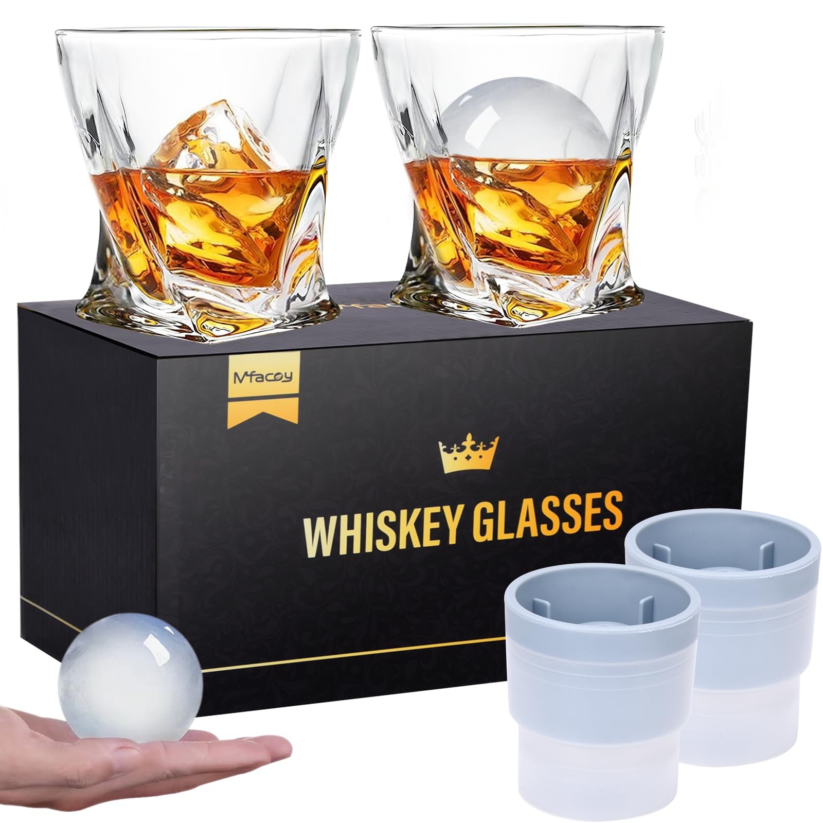 Mfacoy Old Fashioned Whiskey Glasses Set of 4 (2 11 Oz & TWISTED, Clear