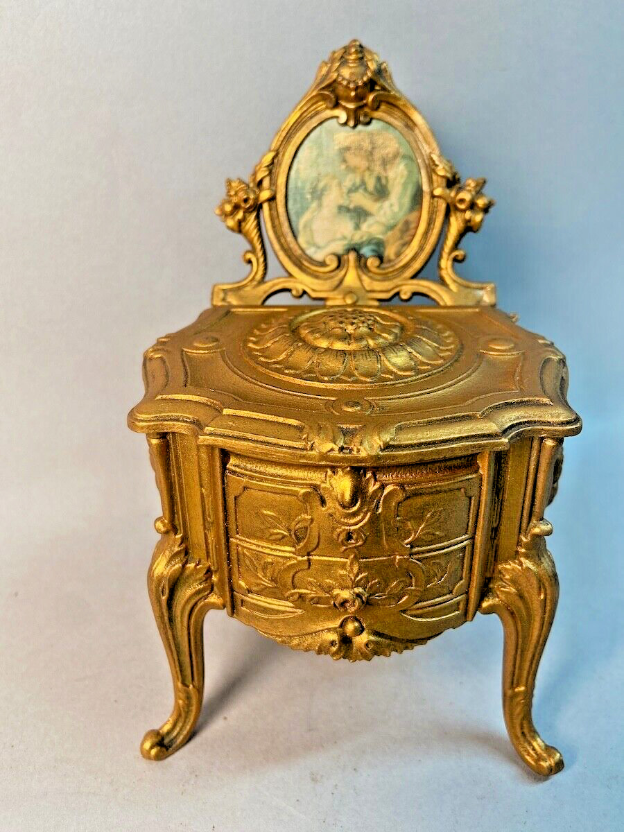 19th Century French Louis XVI Gilded Zamac Jewelry Vanity Box