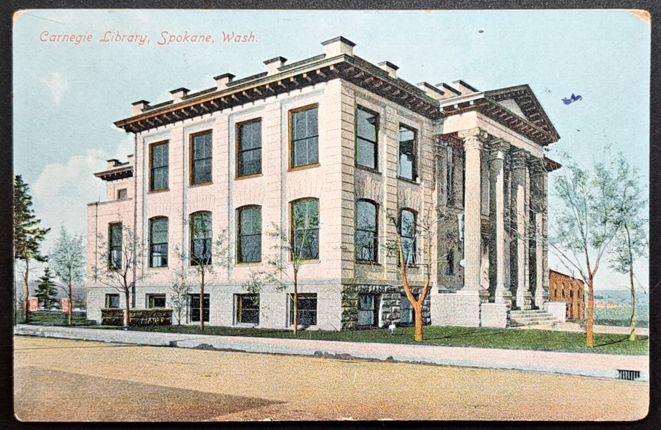 910s Carnegie Library Postcard Spokane Washington E.P. Charlton Co. Germany