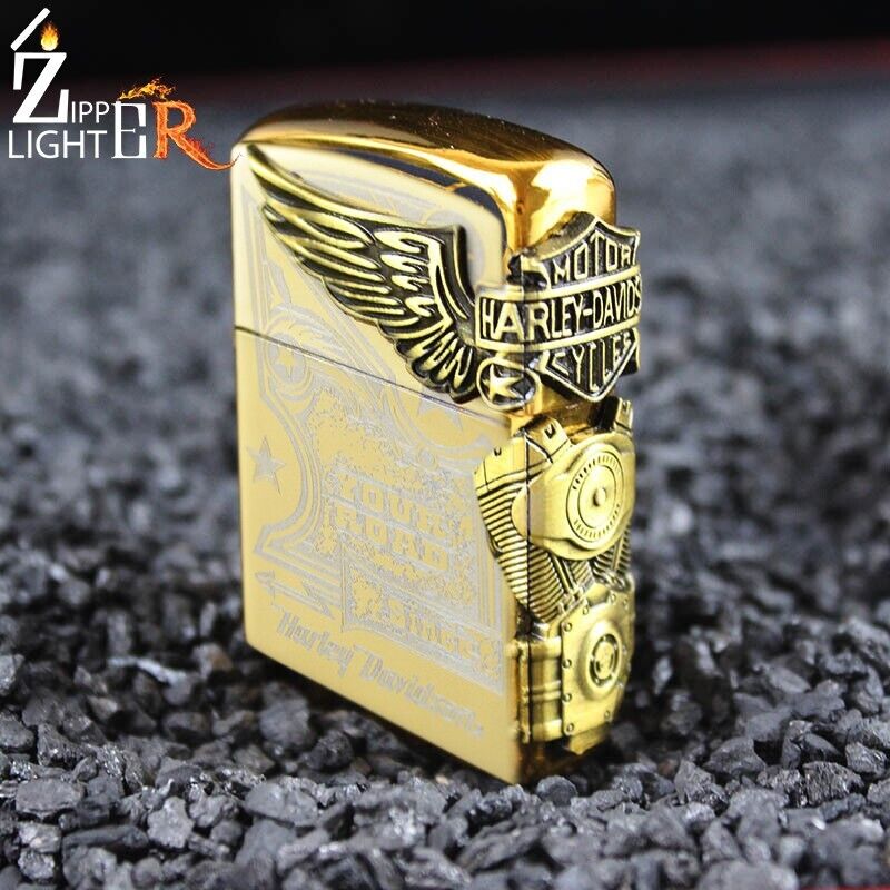 Harley Davidson Gold Lighter Premium Lighter Zip Fancy Golden Lighter USA 🔥