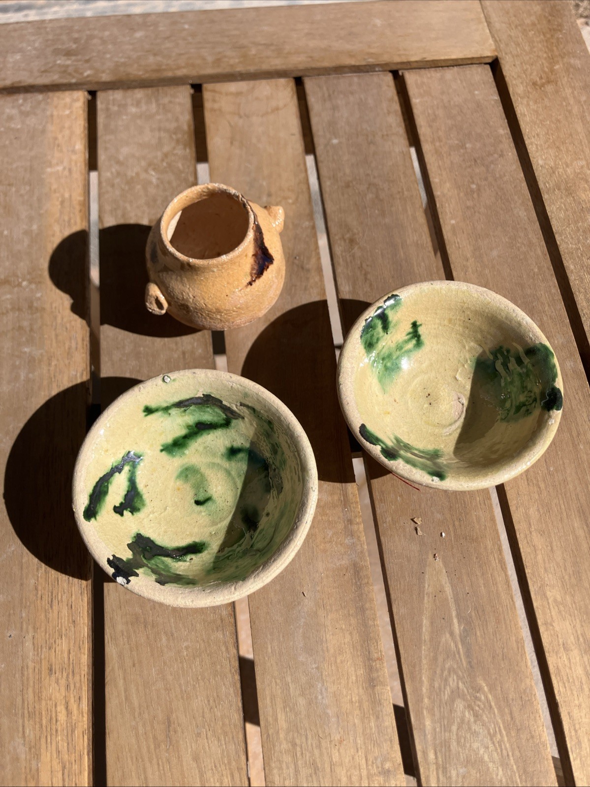 3 Vintage Southwestern Mini Pottery Bowls Vase Handmade Folk Art Miniature Decor