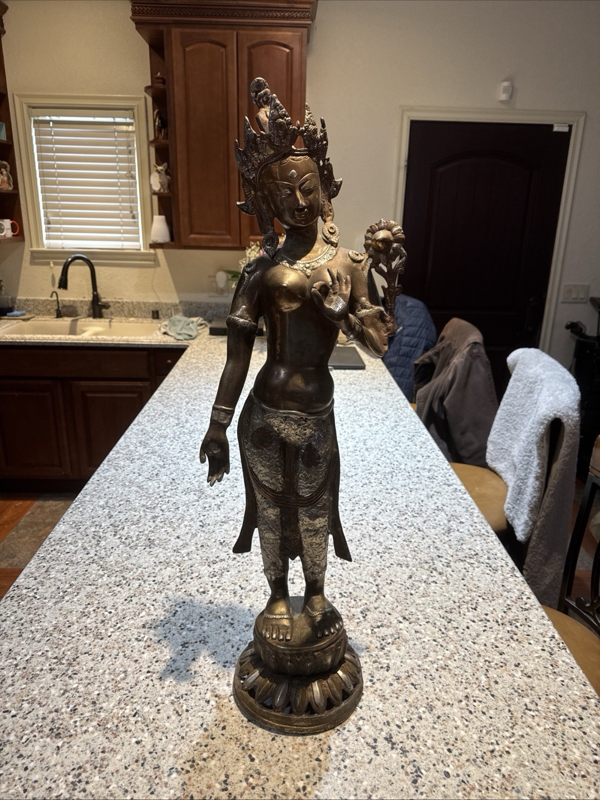 Large Hindu Bronze Goddess Statue 31” Temple Sculpture Sacred Indian Art