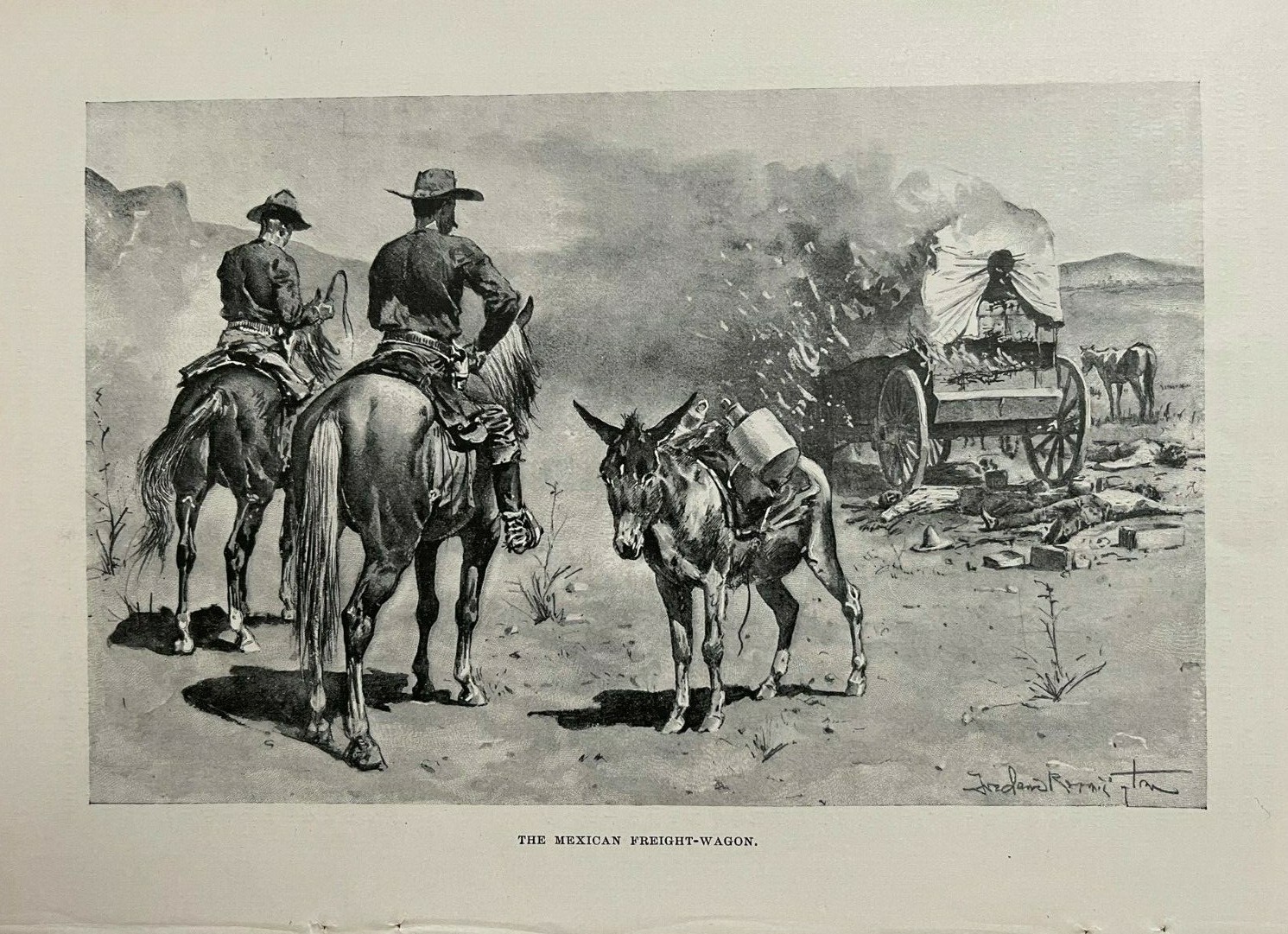 1894 Vintage Magazine Illustration The Mexican Freight Wagon Frederic Remington