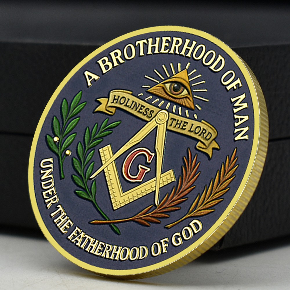 Freemasonry Commemorative Medal A Brotherhood of Man Golden Challenge Coin Freemasonry Commemorative Medal A Brotherhood of Man Golden Challenge Coin
