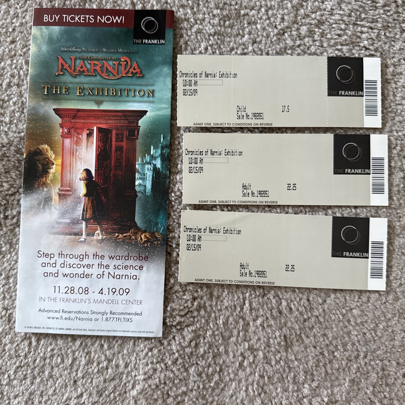 The Franklin Institute Narnia Exhibition Program And 3 Tickets 2009