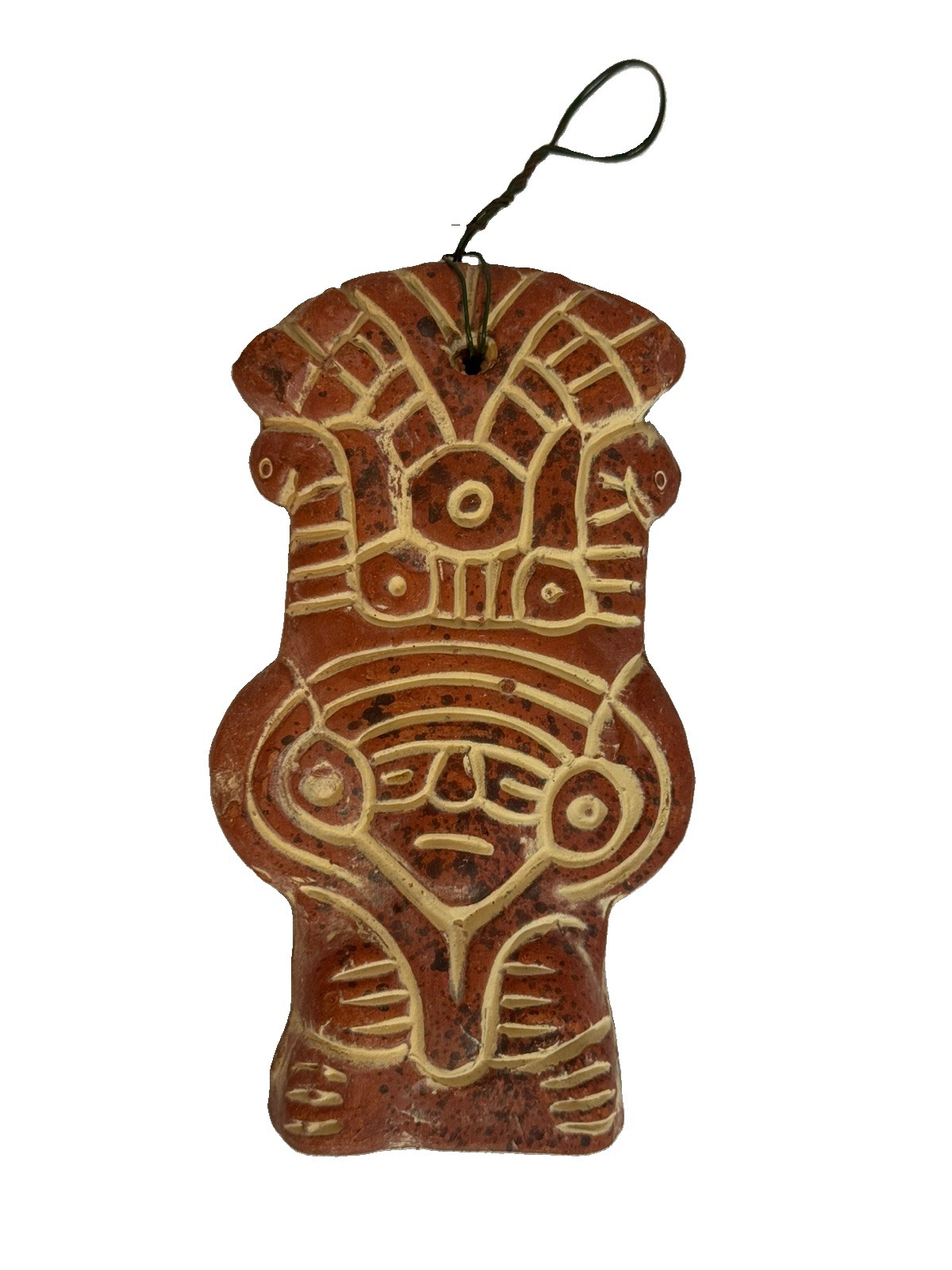 Vtg Mexican Red Clay Terracotta Folk Art Aztec Mayan Wall Hanging Plaque 4.75\