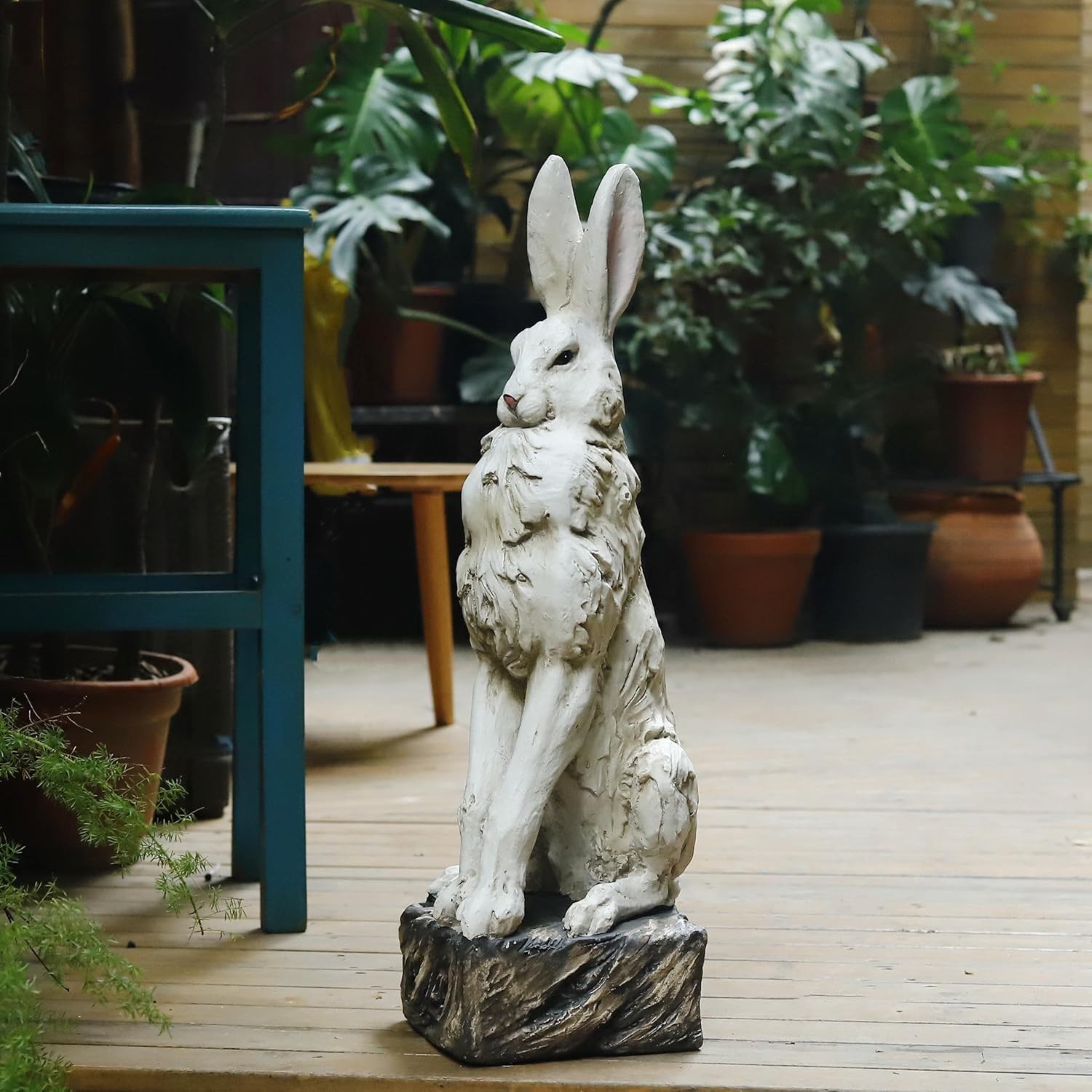 Large Rabbit Garden Statue 30in Magnesium Oxide Bunny Indoor Outdoor Decor