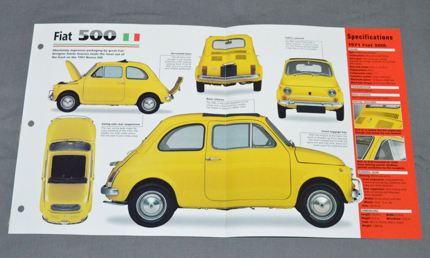1957-1975 FIAT 500 (1971 500L) Mini Car SPEC SHEET BROCHURE PHOTO BOOKLET