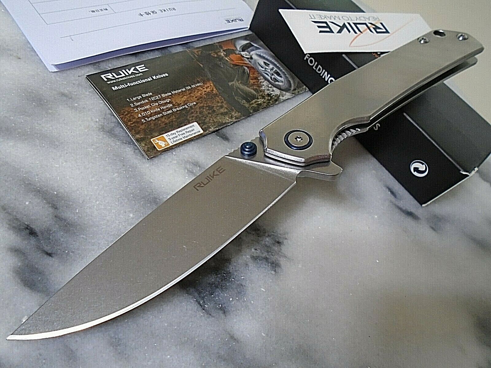 RUIKE Ball Bearing Open Pocket Knife Folder 14C28N Blade P801-SF 7.75\