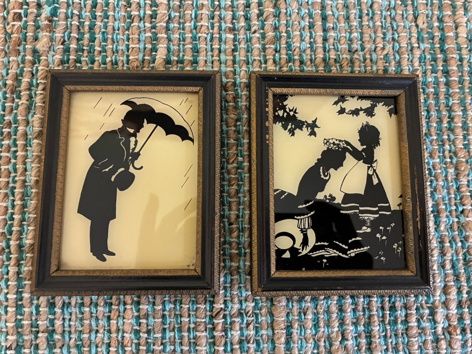 Pair Vintage Framed Silhouette Reverse Painted Pictures
