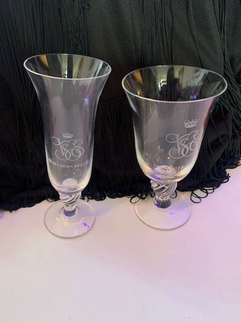 Official Northern Belle VSOE Etched Crystal Glass Set - Champagne Flute & Goblet