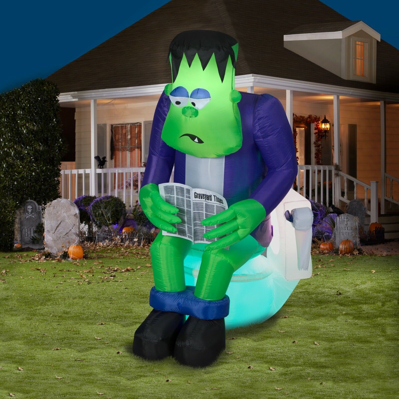 Gemmy 6 ft Halloween Inflatable Surprise Monster Toilet Scene with Sound 