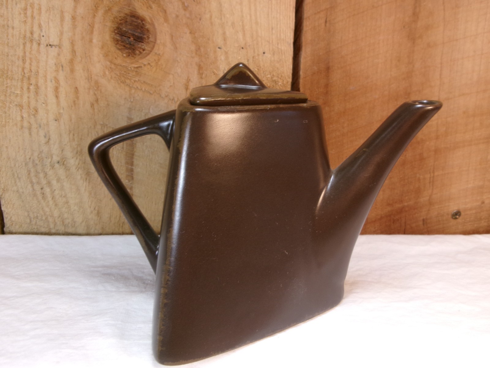 Vintage DesignPac Brown Stoneware Triangular Teapot