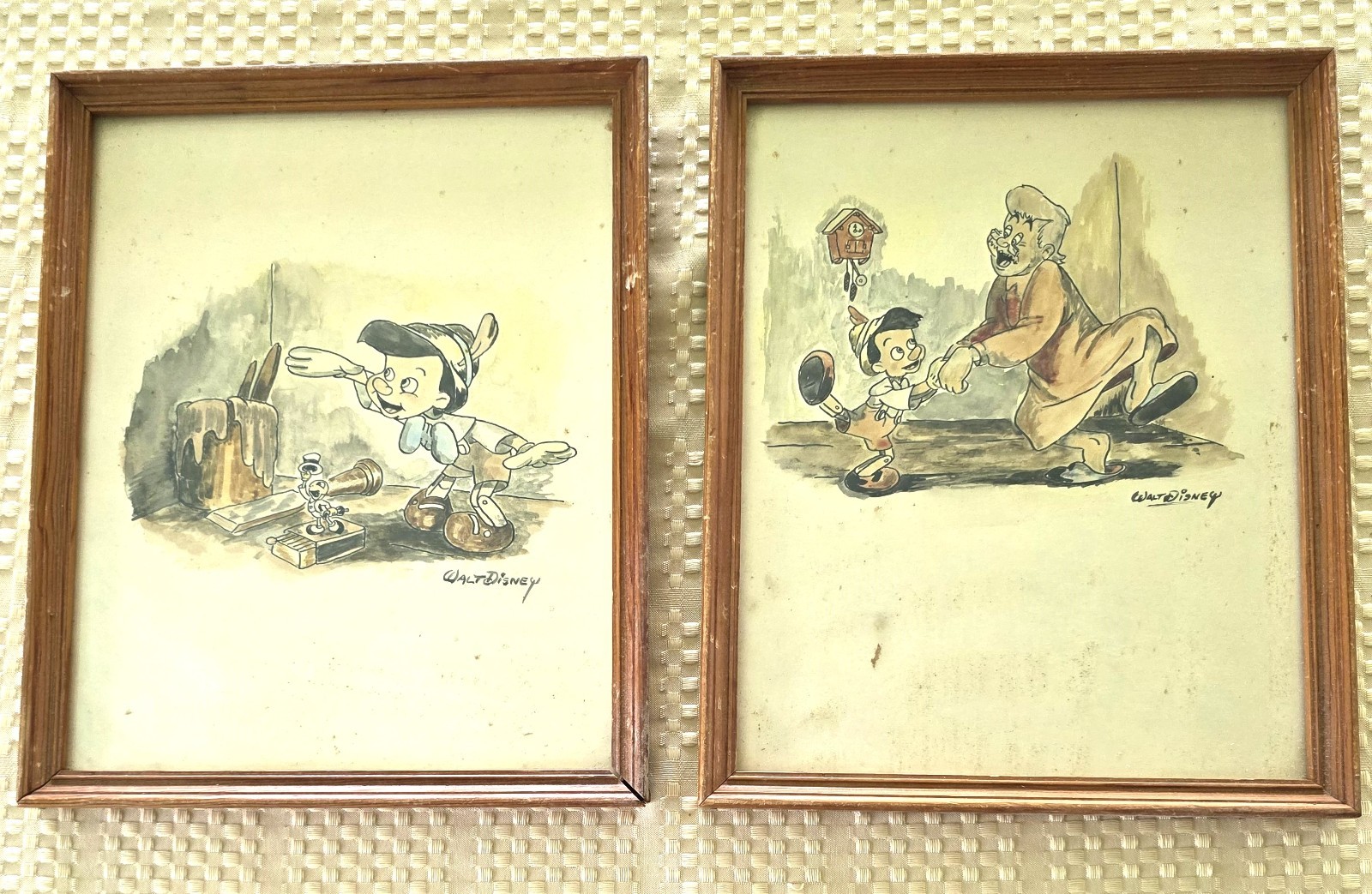 Walt Disney Pinocchio 8 x 10 Antique Drawings - Set of 2 Walt Disney Pinocchio 8 x 10 Antique Drawings - Set of 2