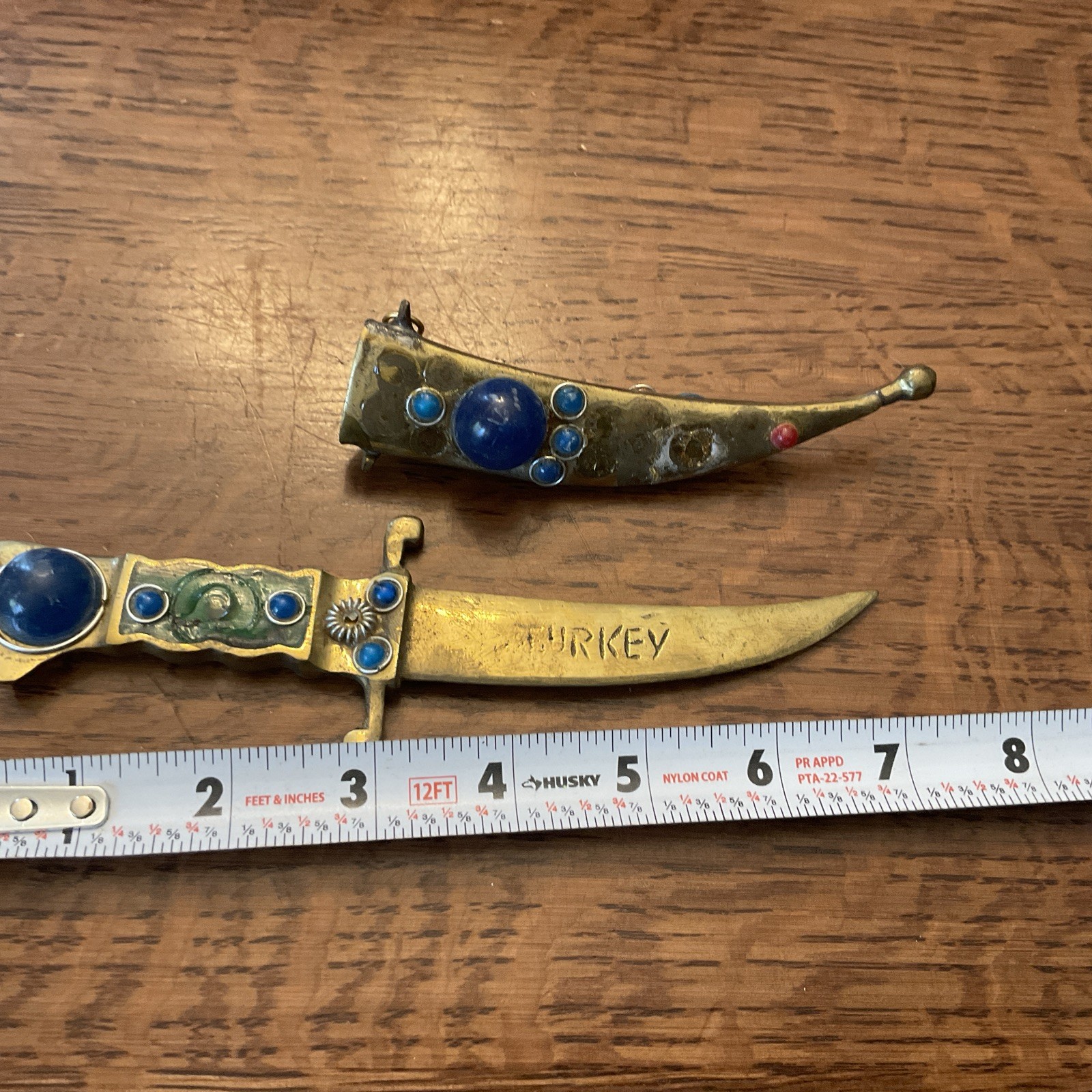 Vintage Turkish Brass Dagger  Curved Blade with Sheath 7” For EZ RESTO