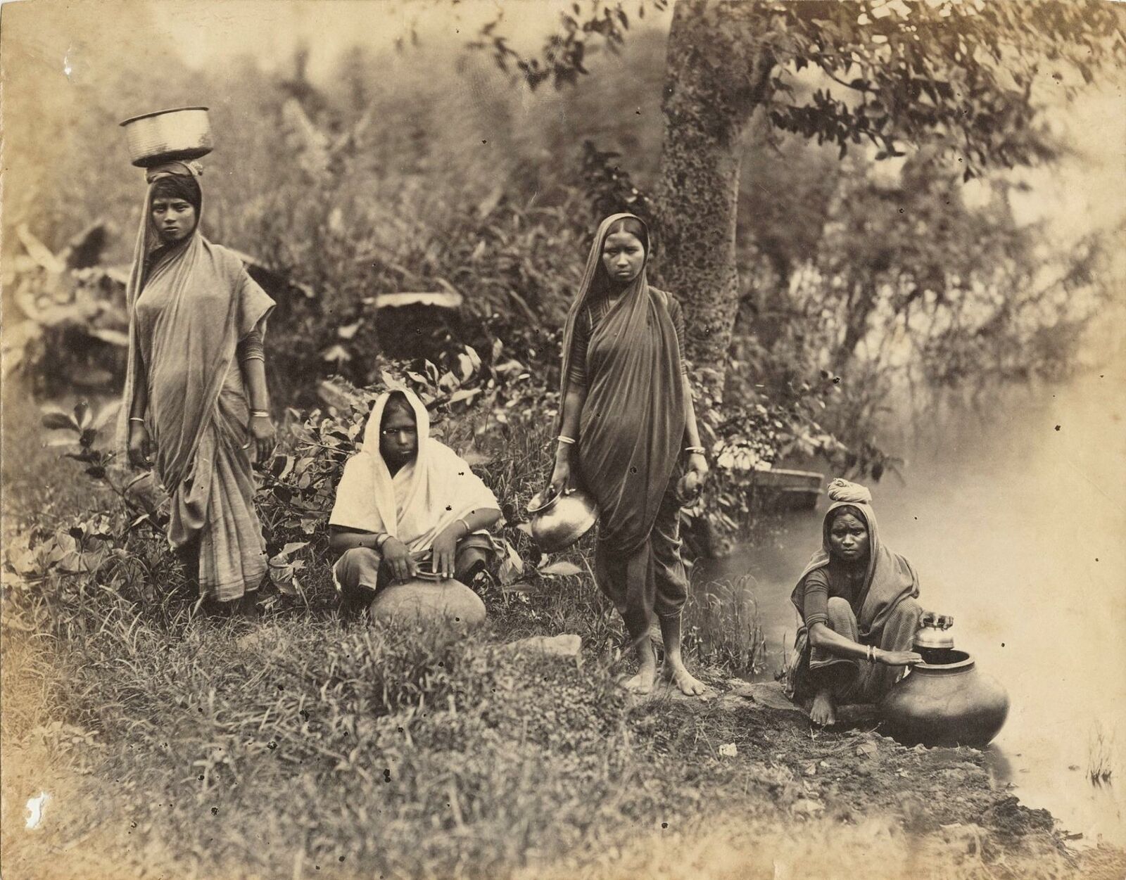 c. 1870\'s Indian Women Gathering Water Albumen Photo