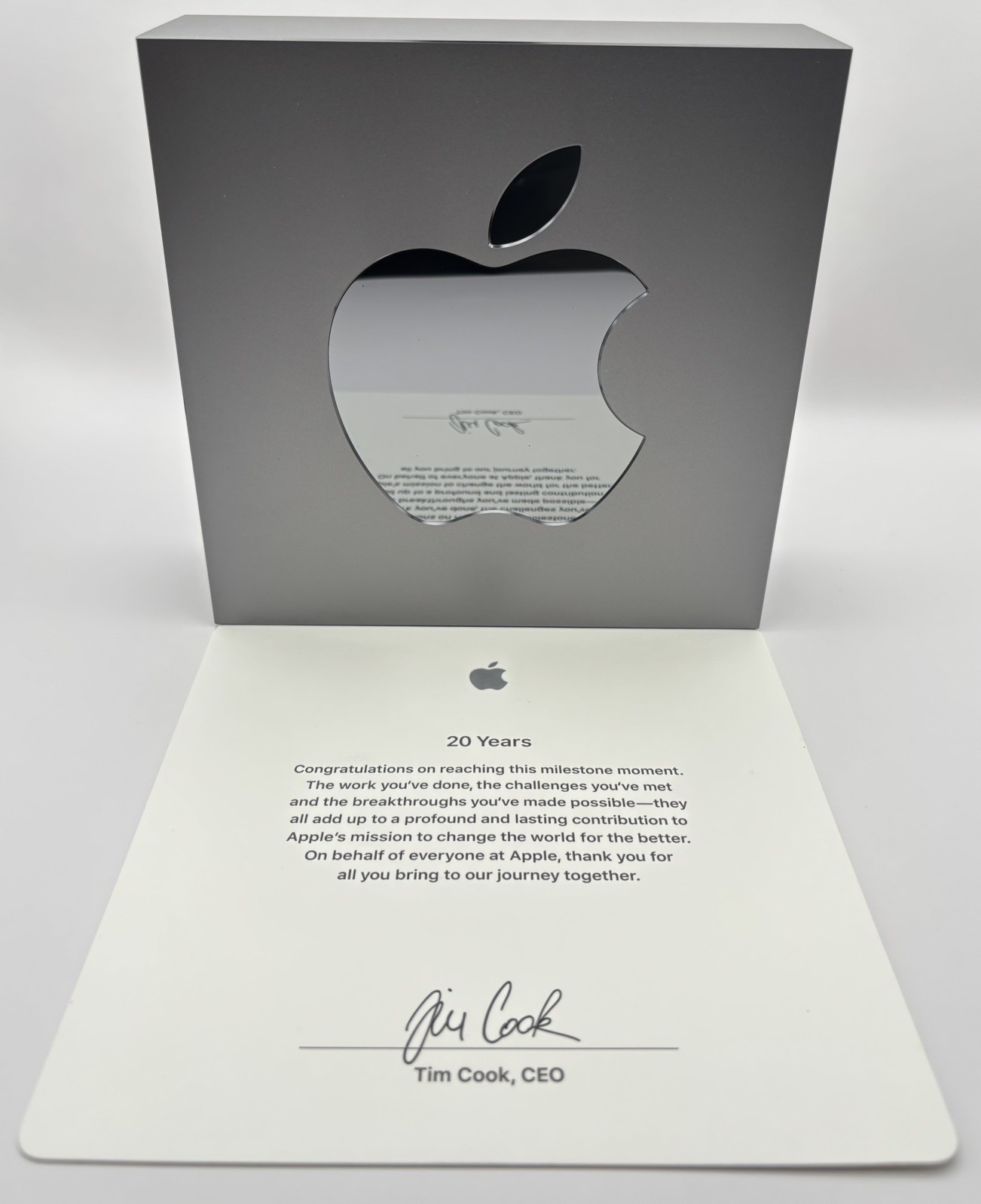 Rare Apple 20 Year Service Milestone Award | Space Gray Logo