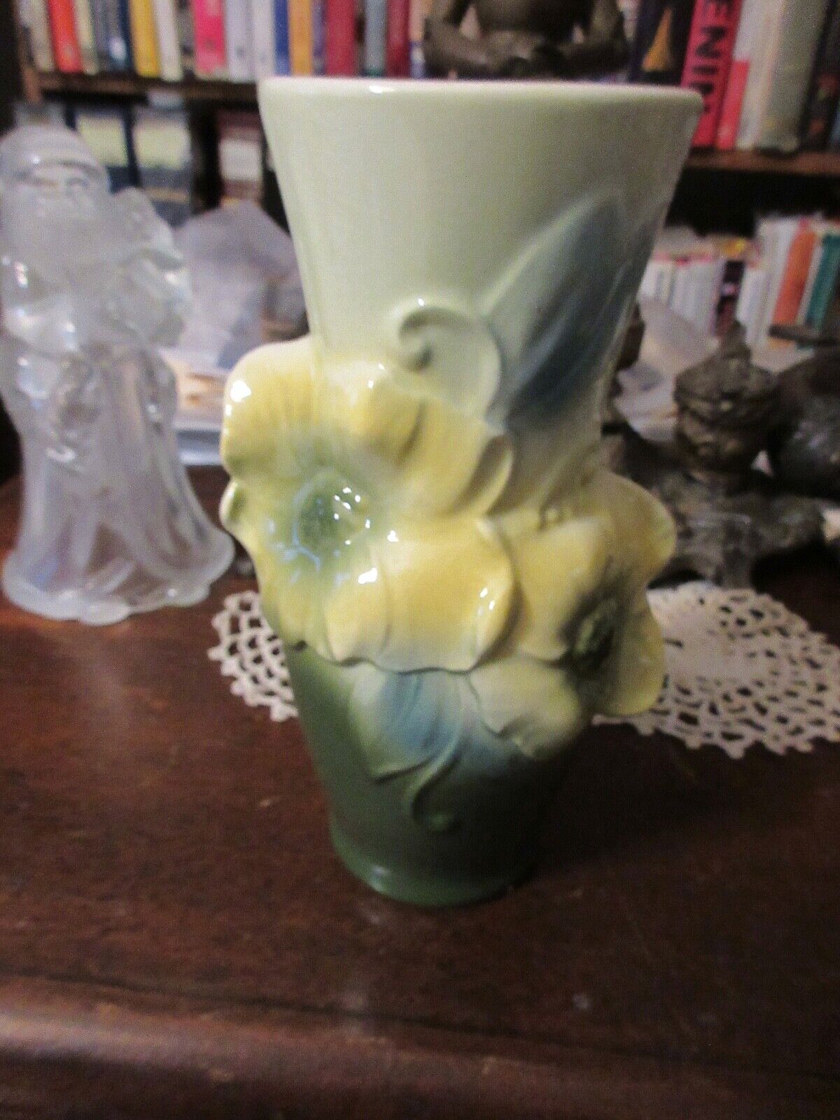 Vintage c1940s Royal Copley Stylized Flower vase, Cream Yellow Blue, ceramic.  