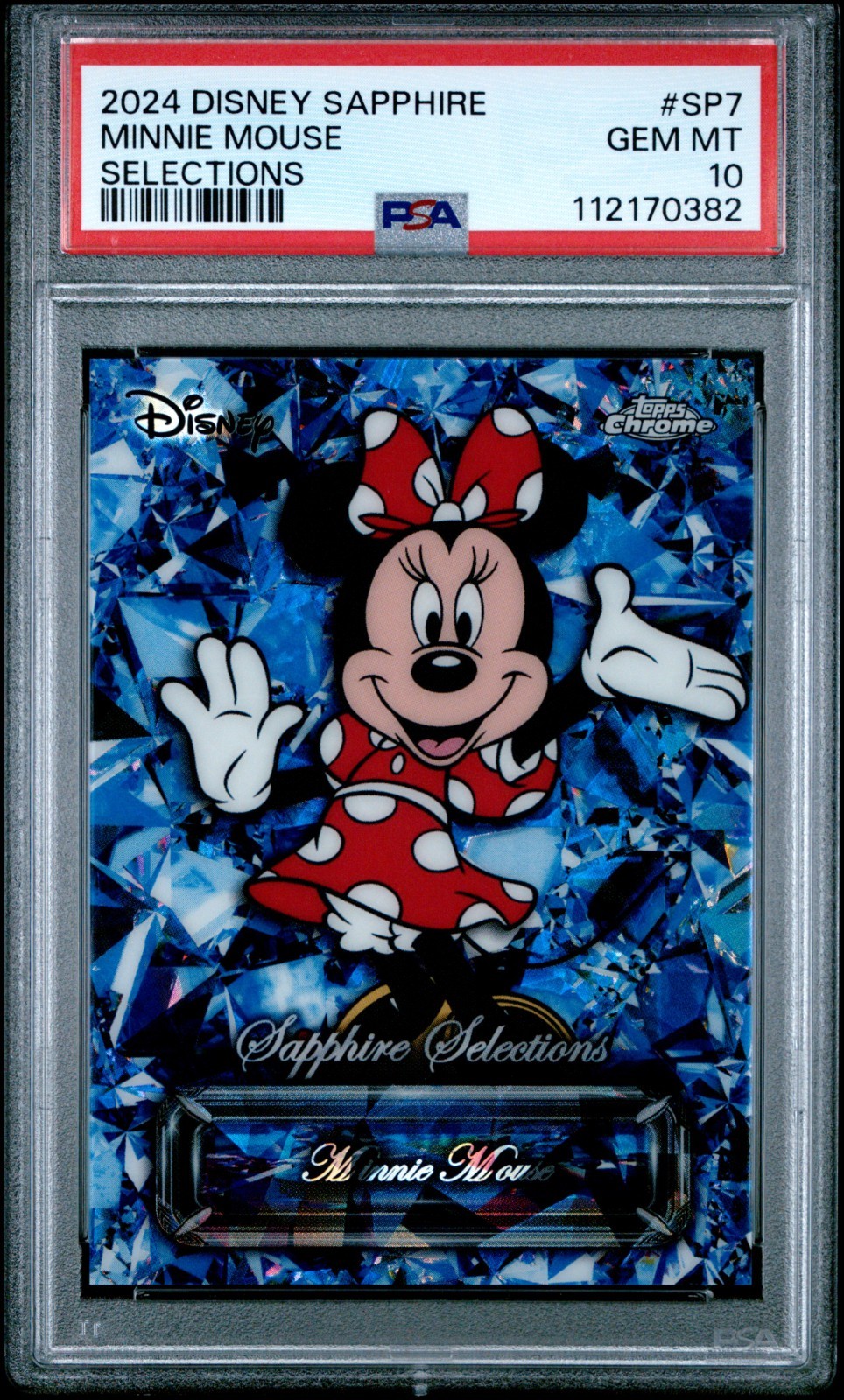 2024 TOPPS CHROME DISNEY SAPPHIRE MINNIE MOUSE SAPPHIRE SELECTION SP PSA 10
