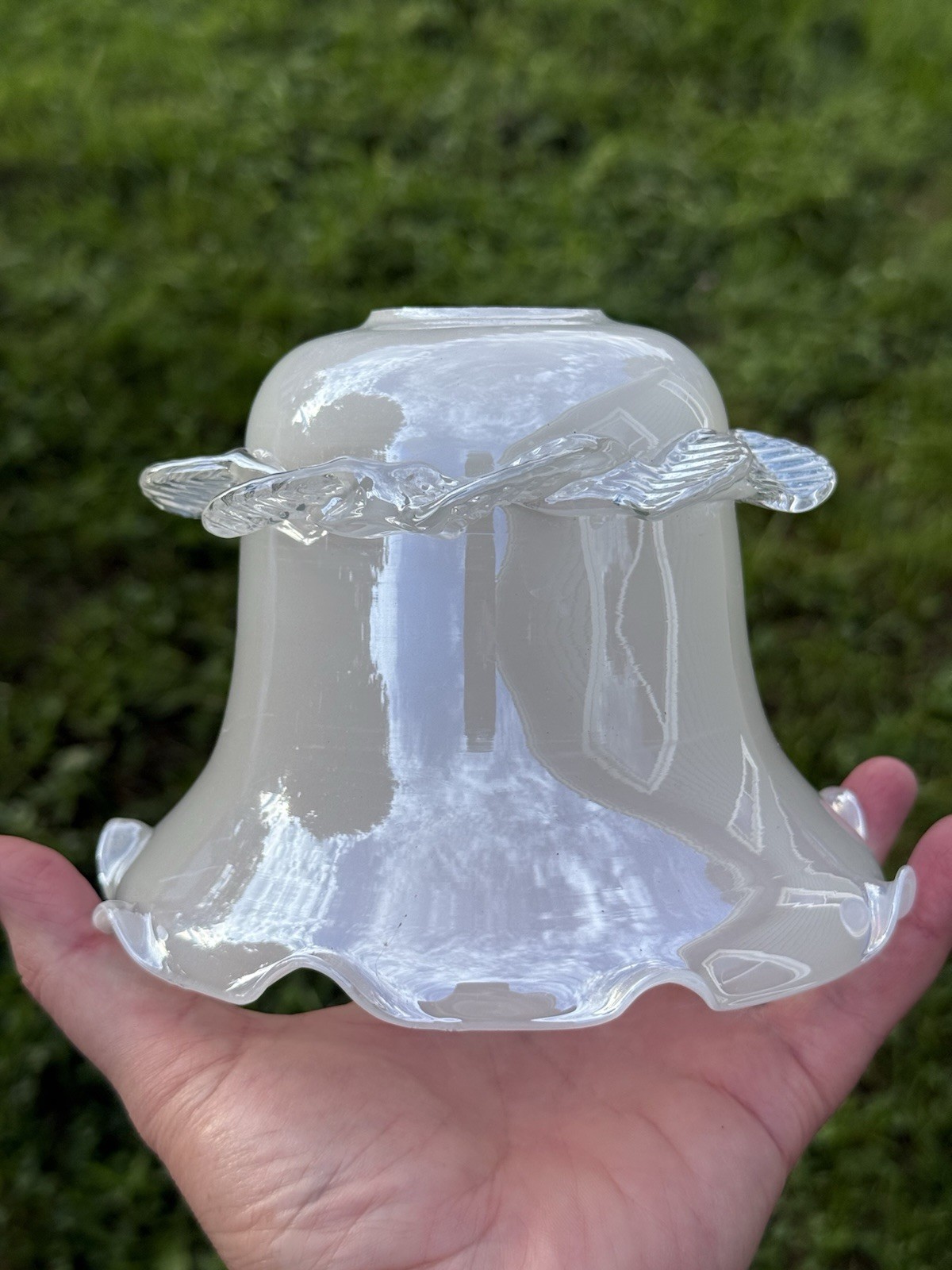 VTG Italian Chandelier Cup – White Perlescent Milk Glass Lamp Part Fitting 1.25”