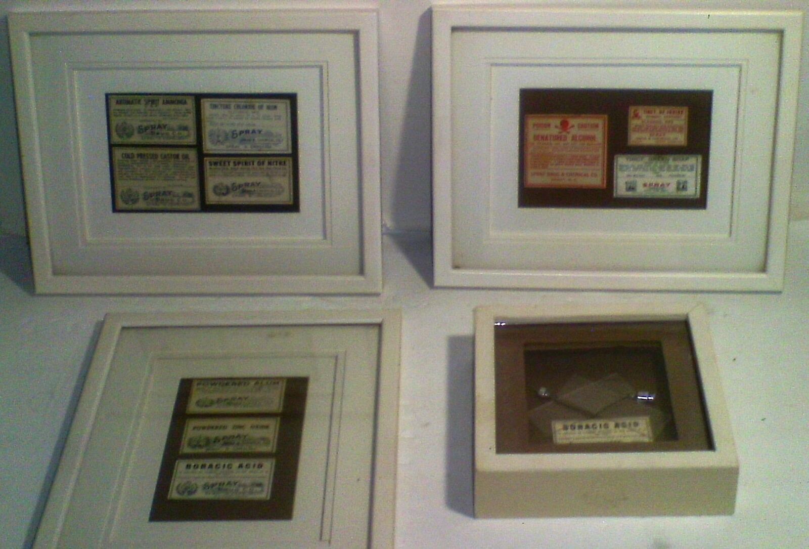 Framed ANTIQUE ~1930s Pharmacy Medicine, Drug, Chemical & Poison PAPER LABEL LOT