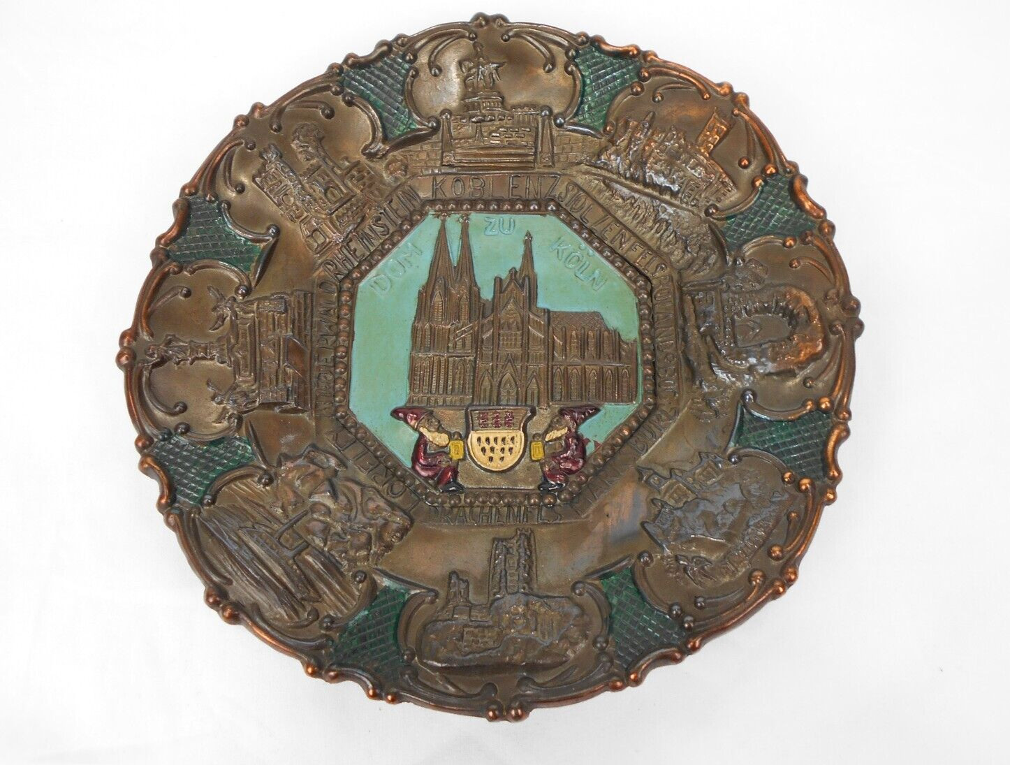 Germany Cologne Cathedral vintage Wall Hanging Plate copper detailed Tole 8.5 \