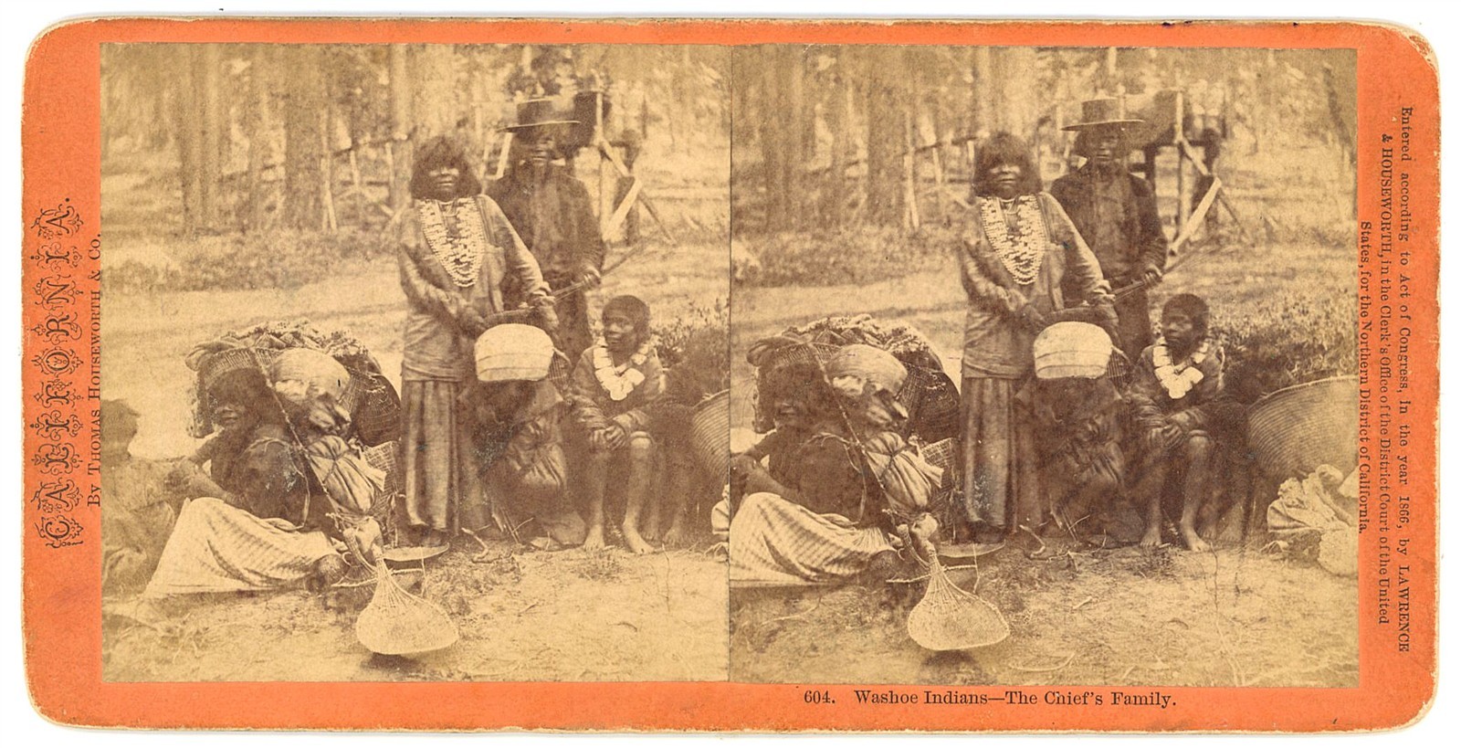 INDIAN STEREOVIEW - Washoe Indians - Chief's Family - Houseworth 1880s