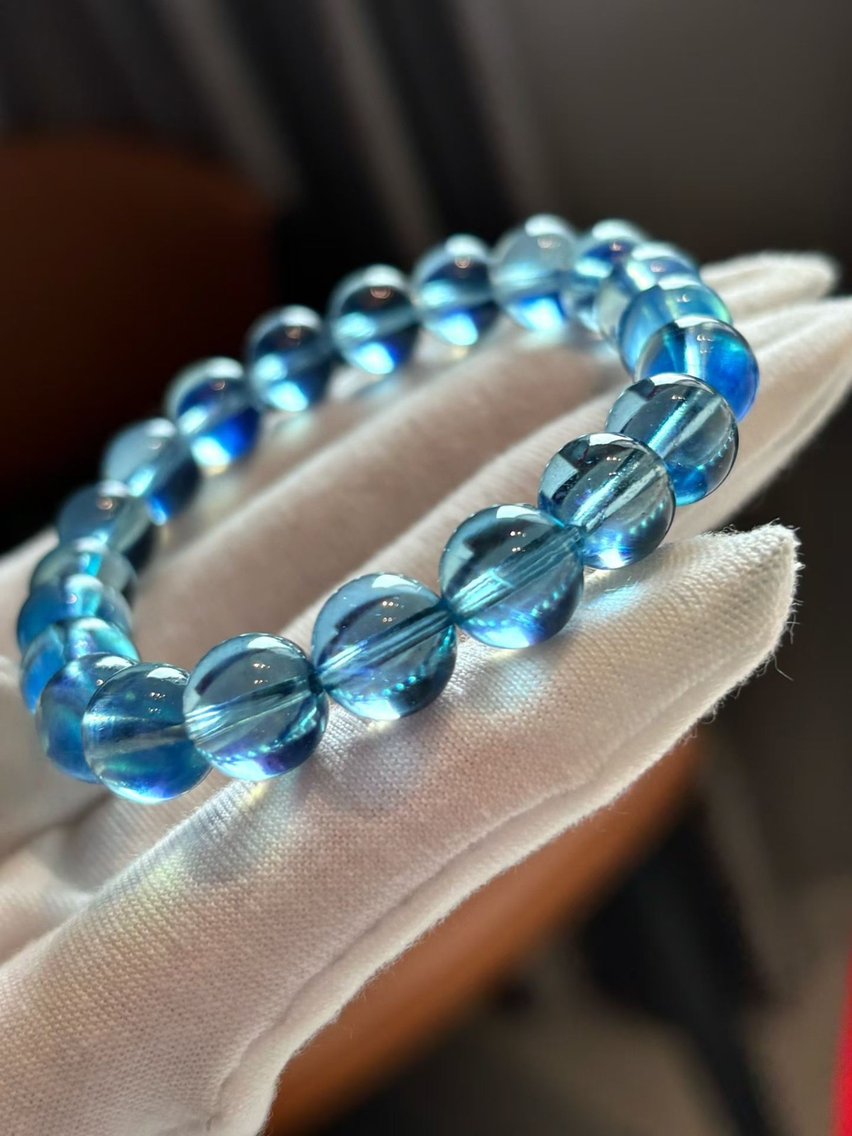 9.4mm Top Natural Aquamarine Quartz Crystal Bracelet Bangles Healing Repair