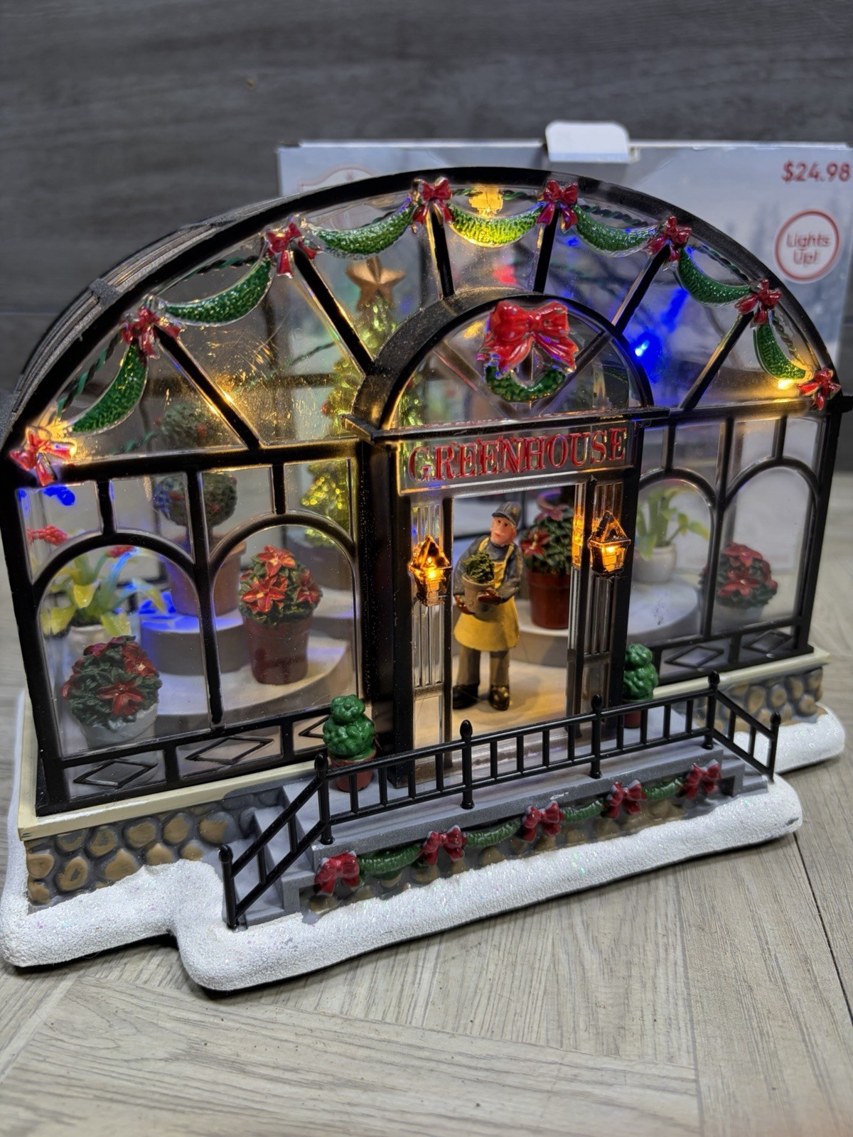 Holiday Time Christmas Greenhouse Trees Gardener Light Up Decoration 