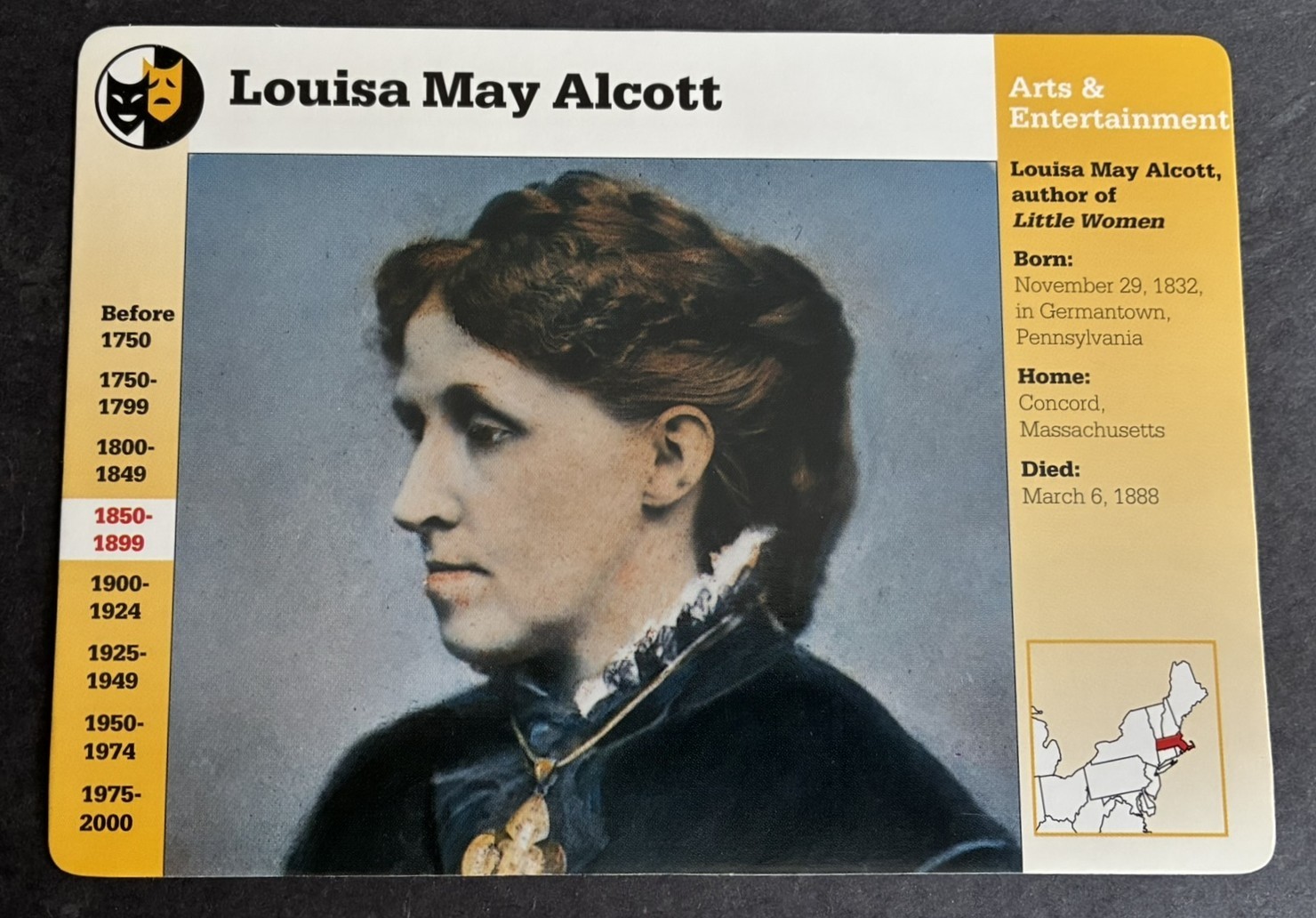Louisa May Alcott author of Little Women , Grolier  Collector Card