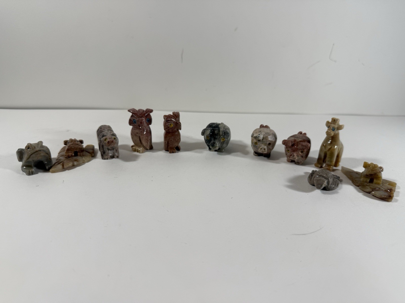 Vintage Peruvian Soapstone Animal Figurines Lot Of 11pc Hand Carved Stone Totems