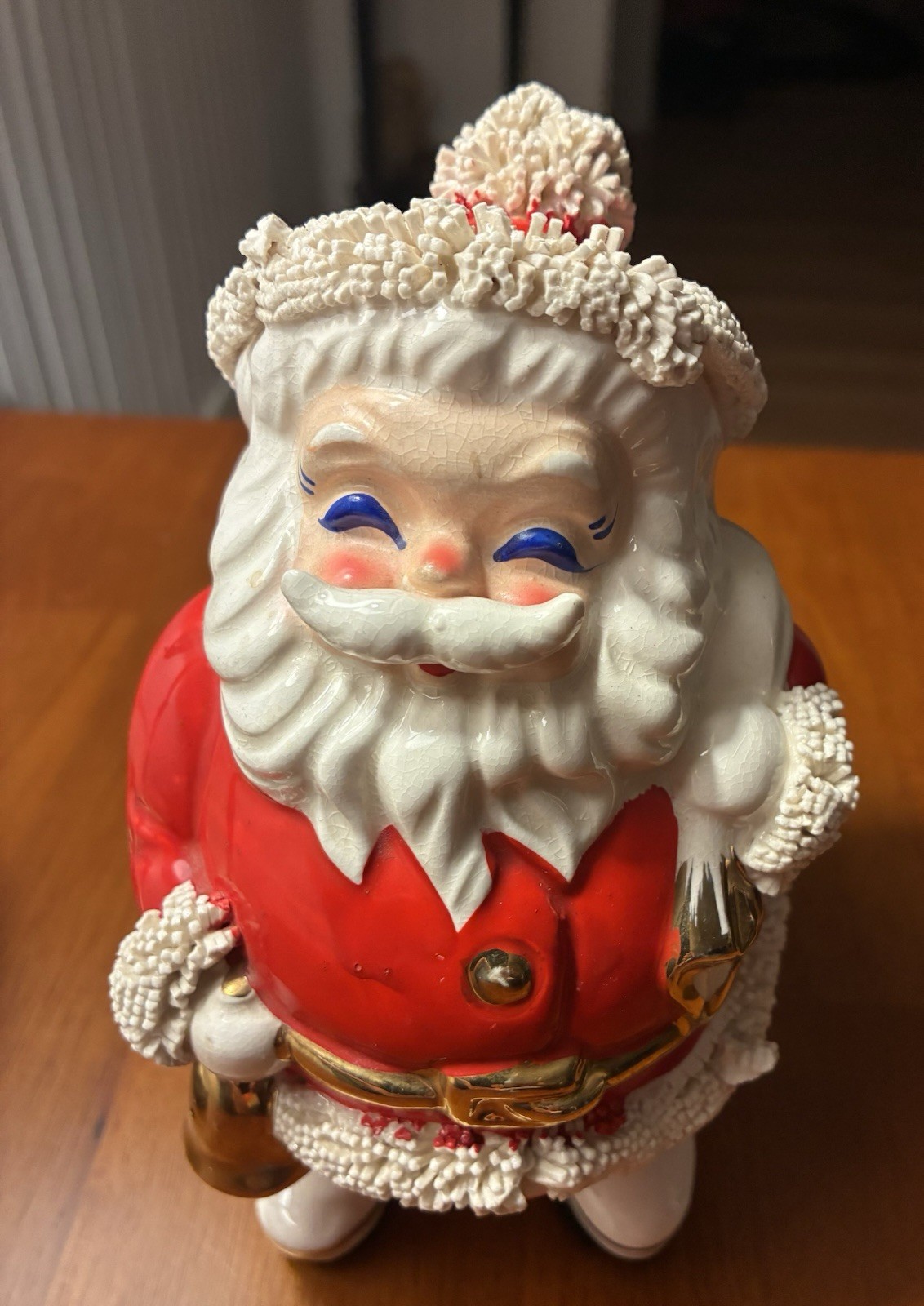 Vintage Christmas Napco Santa Claus bank 7”figurine spaghetti trim 1950s Vintage Christmas Napco Santa Claus bank 7”figurine spaghetti trim 1950s