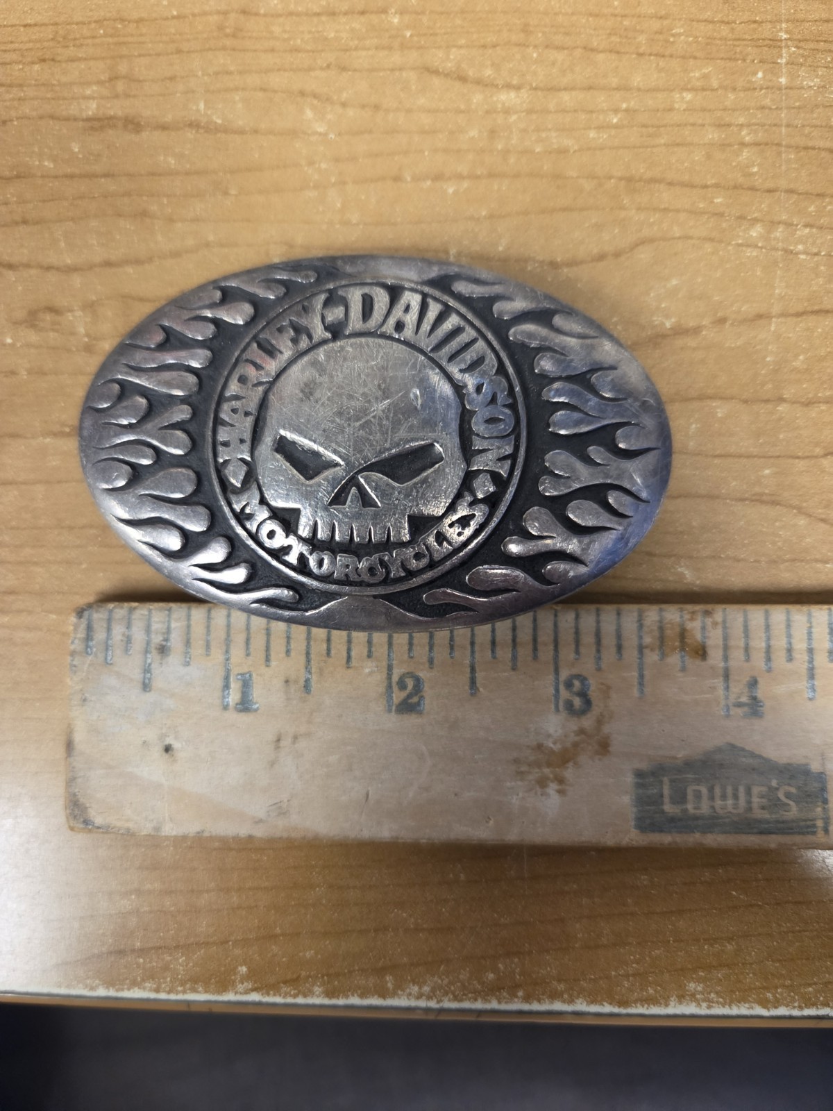Rare MOD Harley Davidson Sterling Silver Willie G Skull Flames Belt Buckle 100g