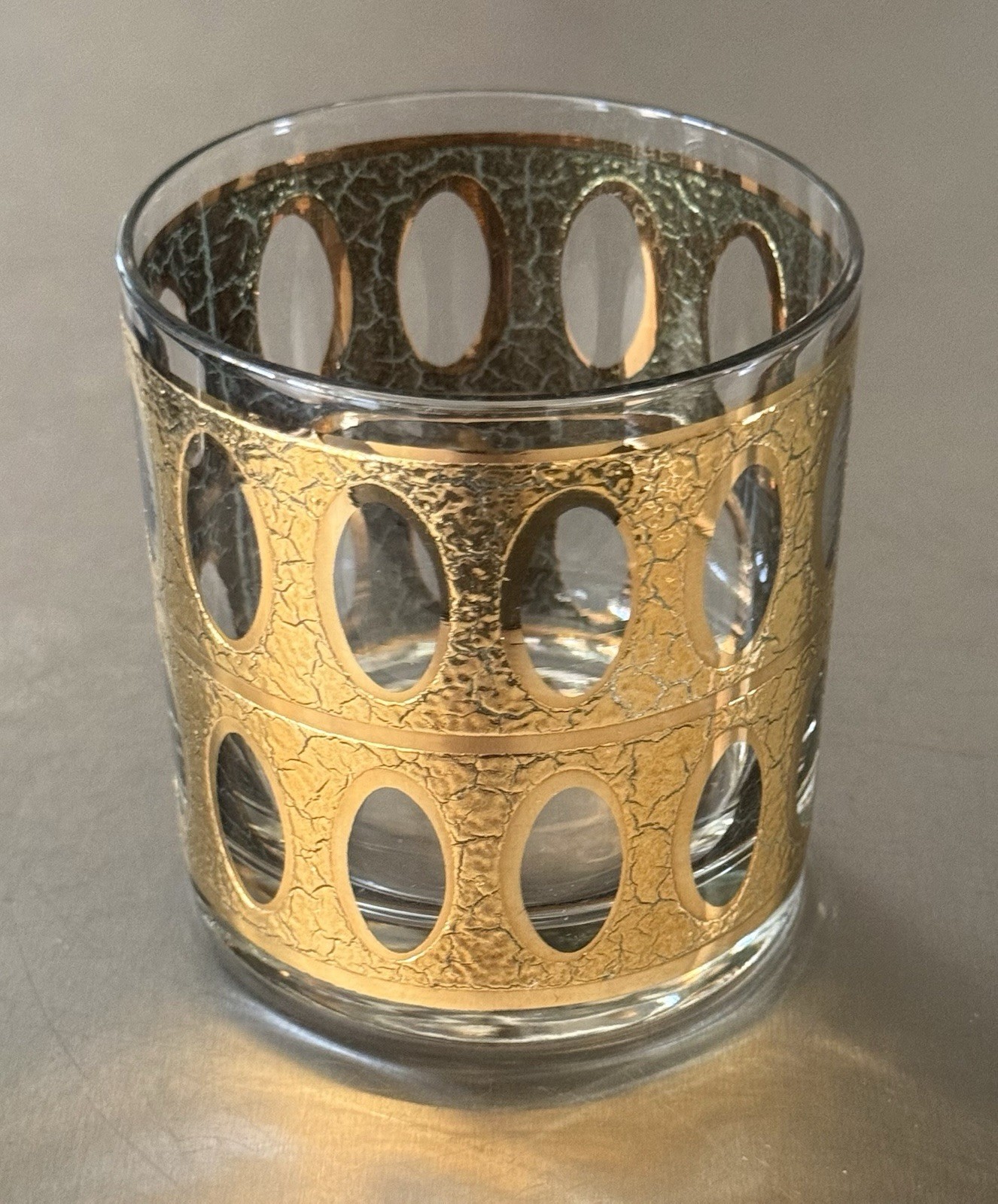 Vintage MCM Culver Pisa Rocks Bar Glass - 22K Gold Cracked Overlay Design Vintage MCM Culver Pisa Rocks Bar Glass - 22K Gold Cracked Overlay Design