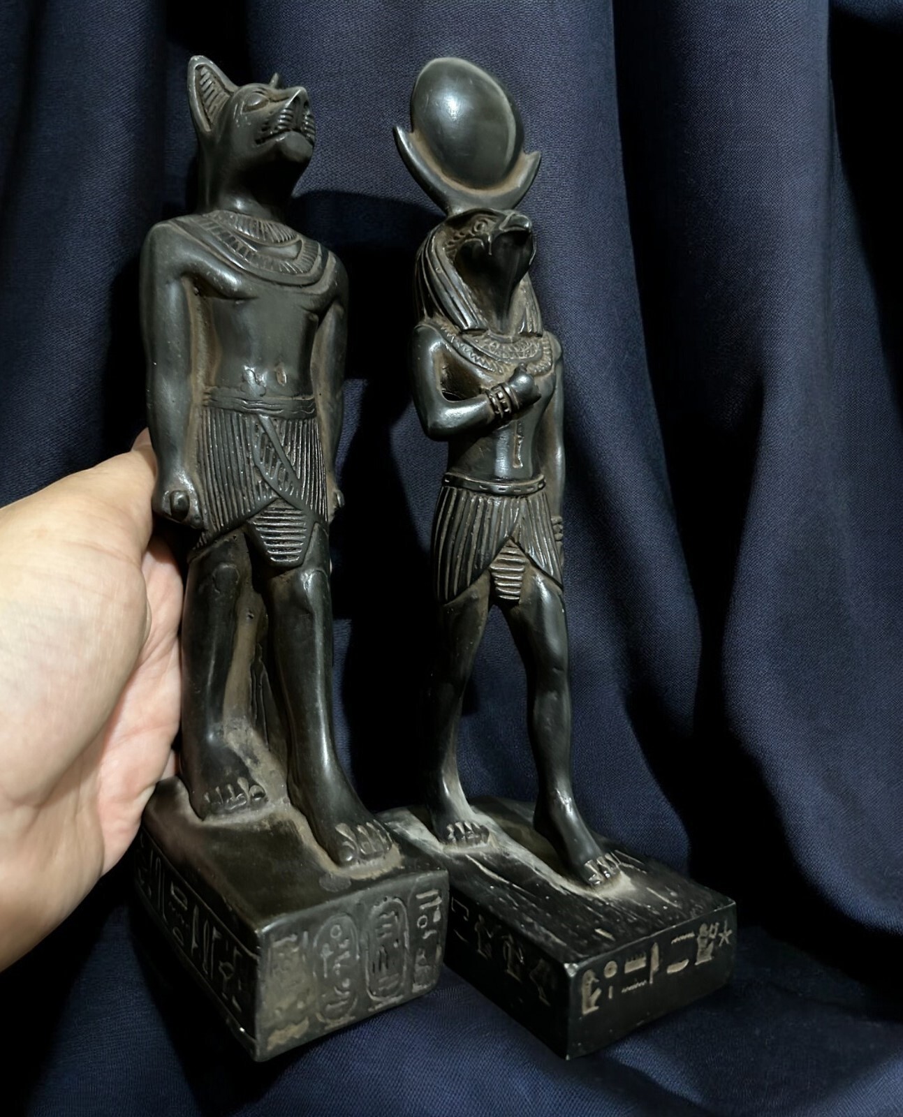 Ancient Egyptian Antique Gods Horus and Bastet 2 Statues Pharaonic Egyptian BC