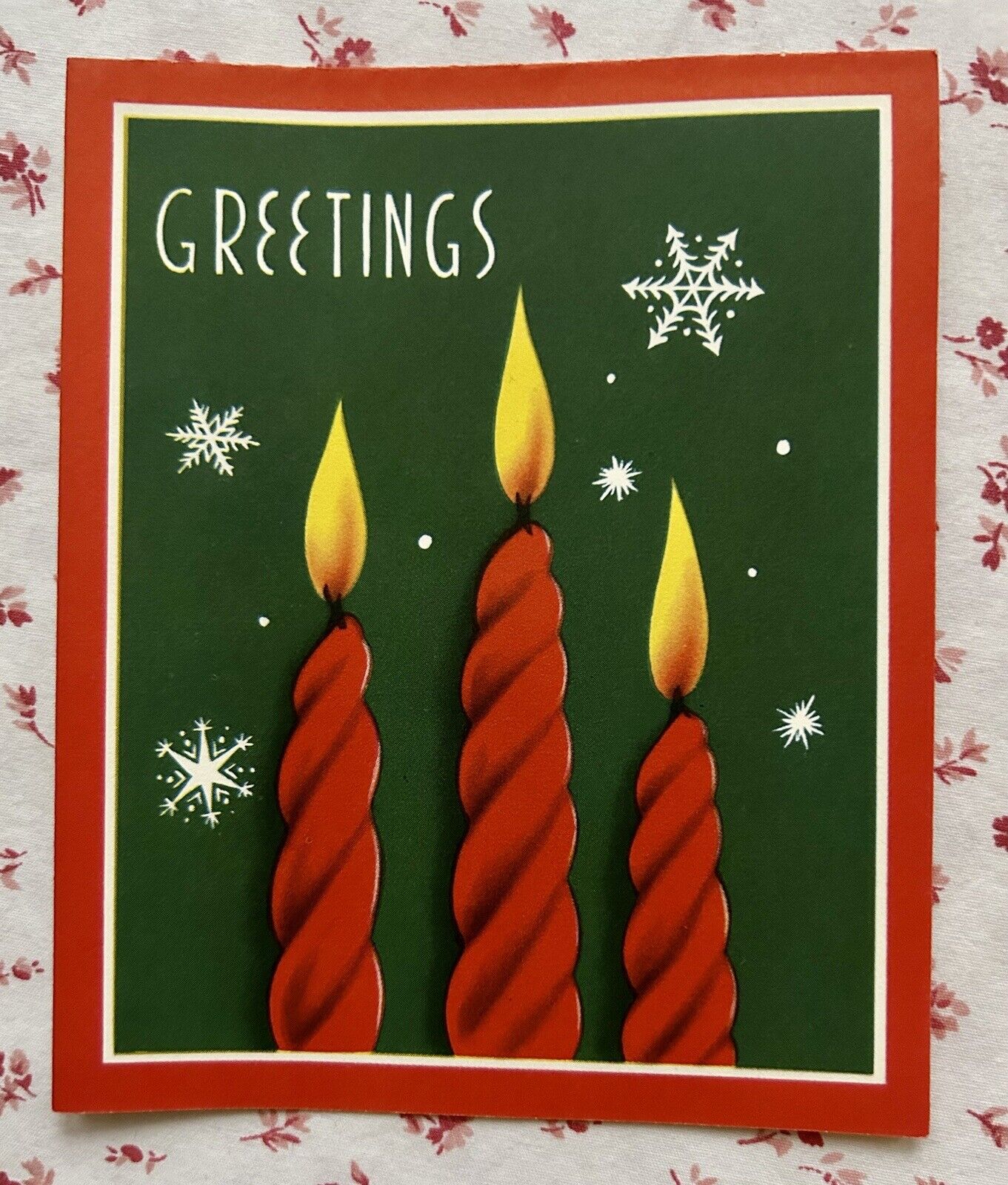 Vintage Mid Century UNUSED Christmas Red Spiral Twist Candles Greeting Card