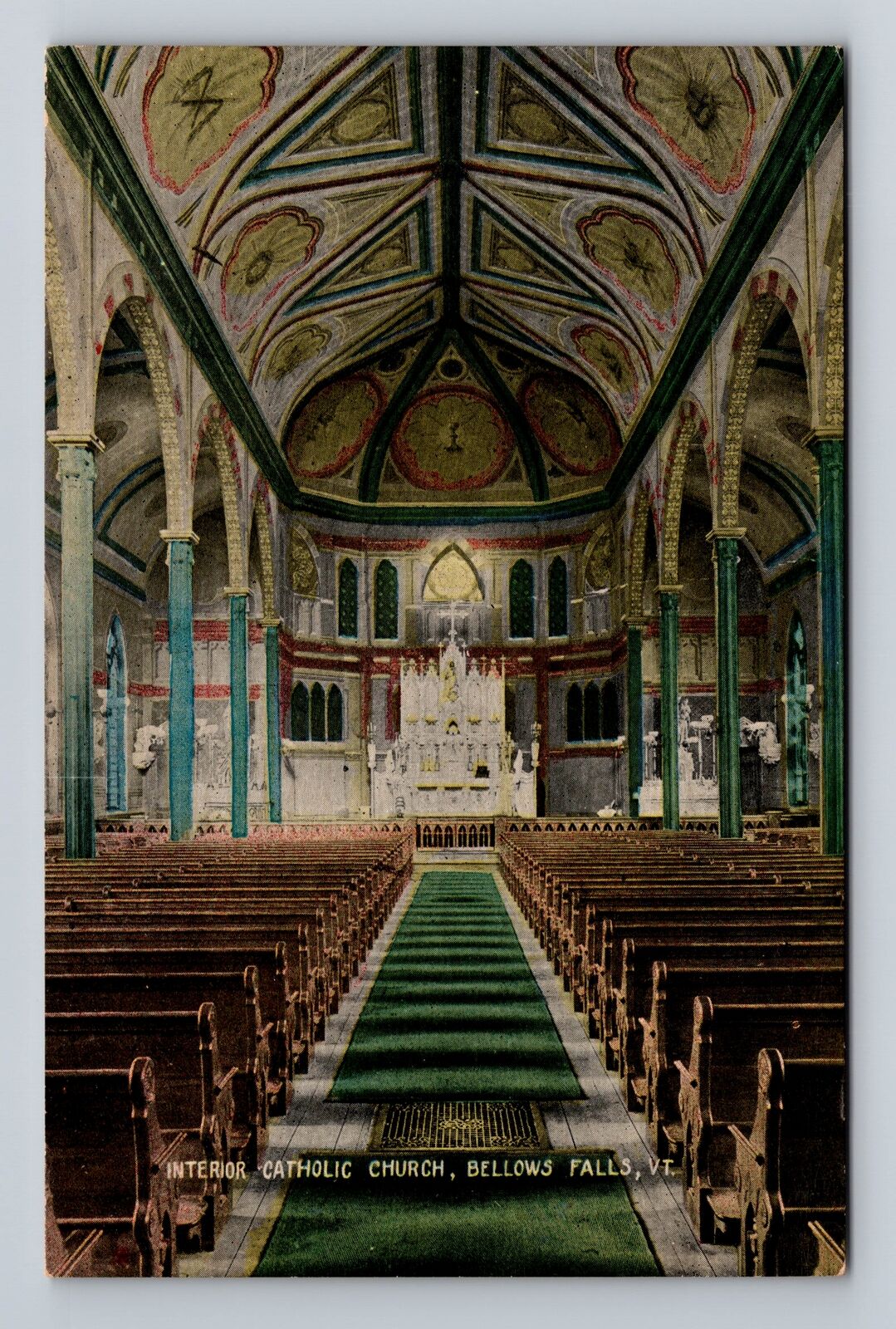 Bellows Falls VT-Vermont, Interior Catholic Church, Religion, Vintage Postcard