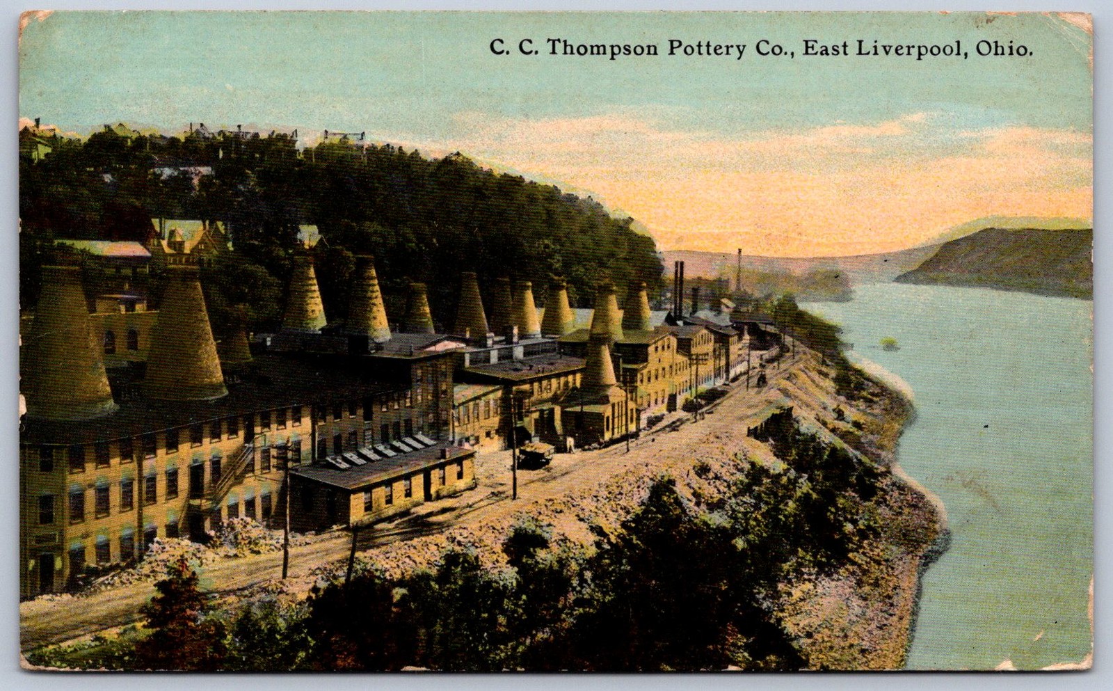 K29/ East Liverpool Ohio Postcard c1910 Thompson Pottery Kilns River 93